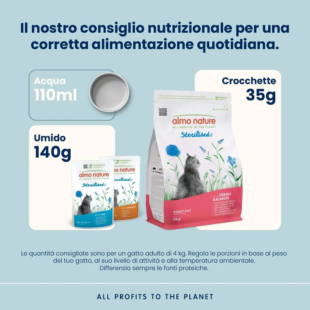 Almo Nature Sterilised Crocchette Gatto con Salmone Fresco, 2kg - immagine 3