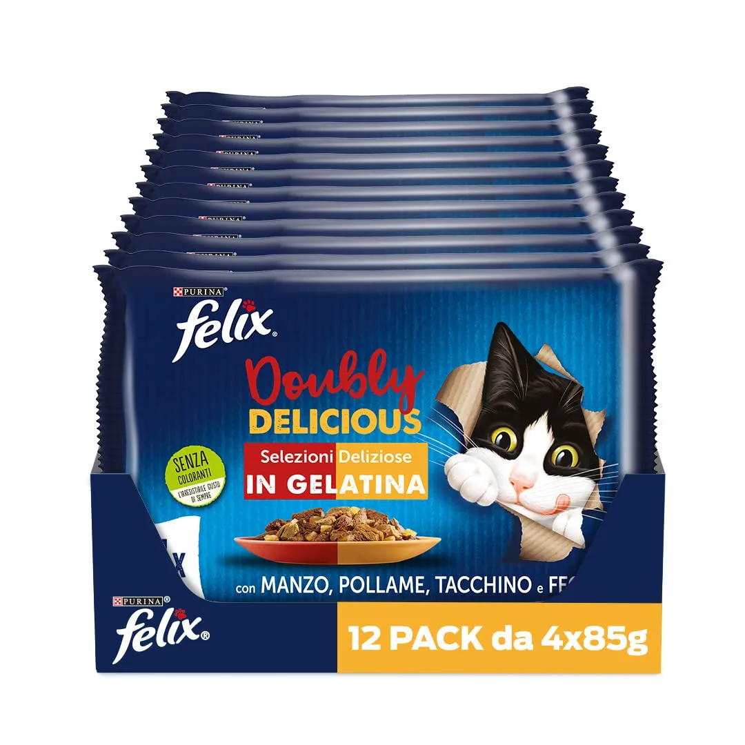 Felix Doubly Delicious Cibo Umido per Gatti Adulti, 48 Bustine da 85 g - immagine 1