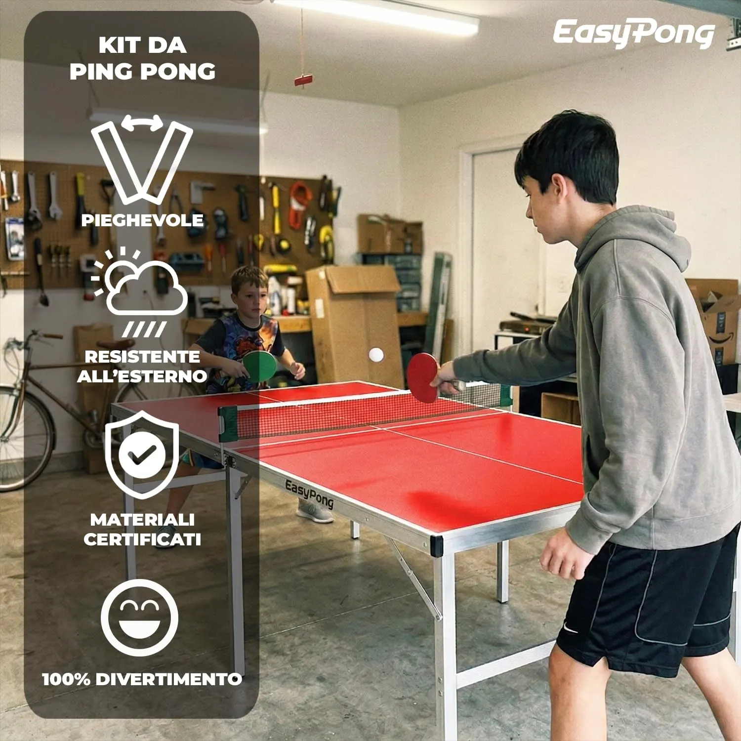 OriginalCup EasyPong Tavolo da Ping Pong Rosso 182x91cm con 2 Racchette e 4 Palline - immagine 3