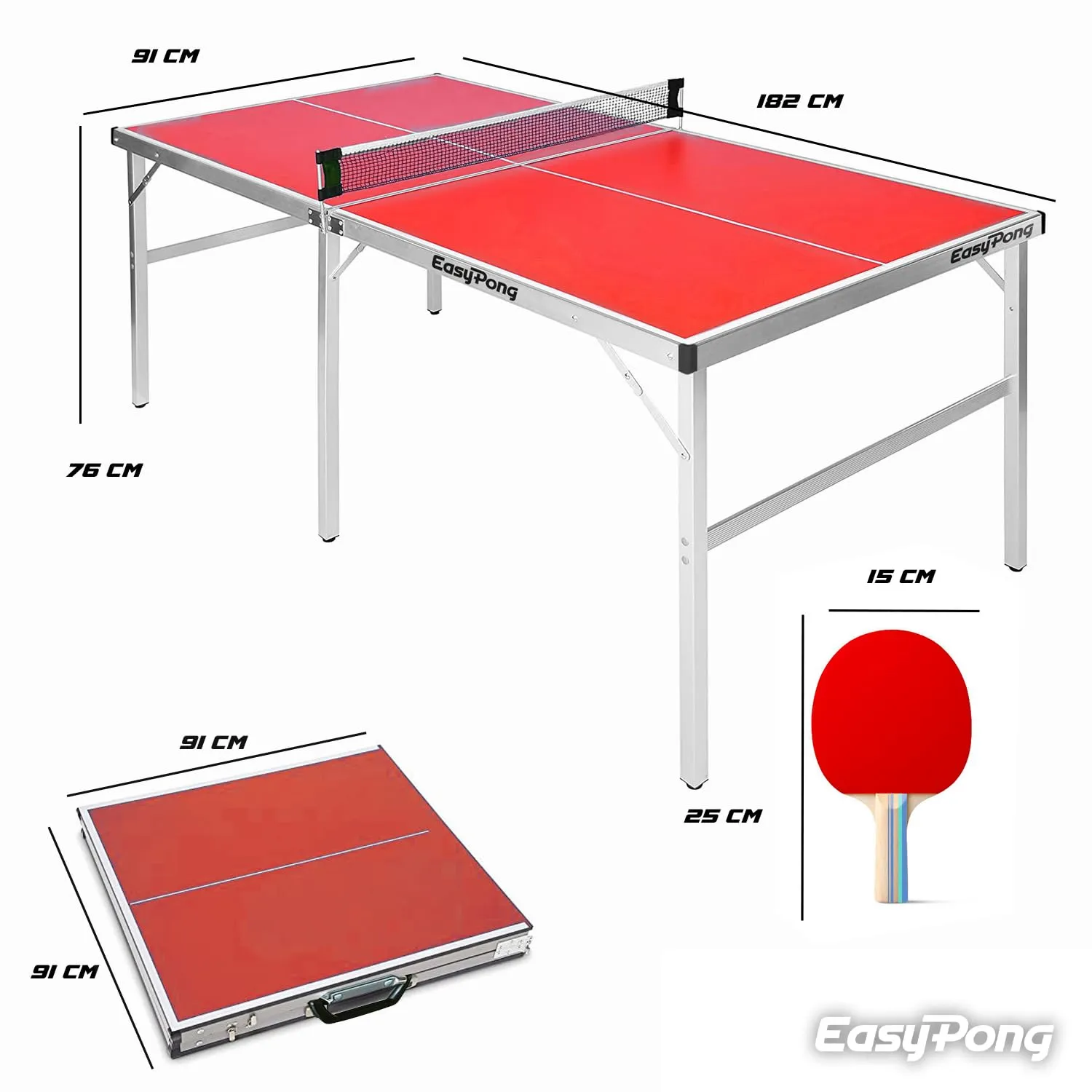OriginalCup EasyPong Tavolo da Ping Pong Rosso 182x91cm con 2 Racchette e 4 Palline - immagine 5