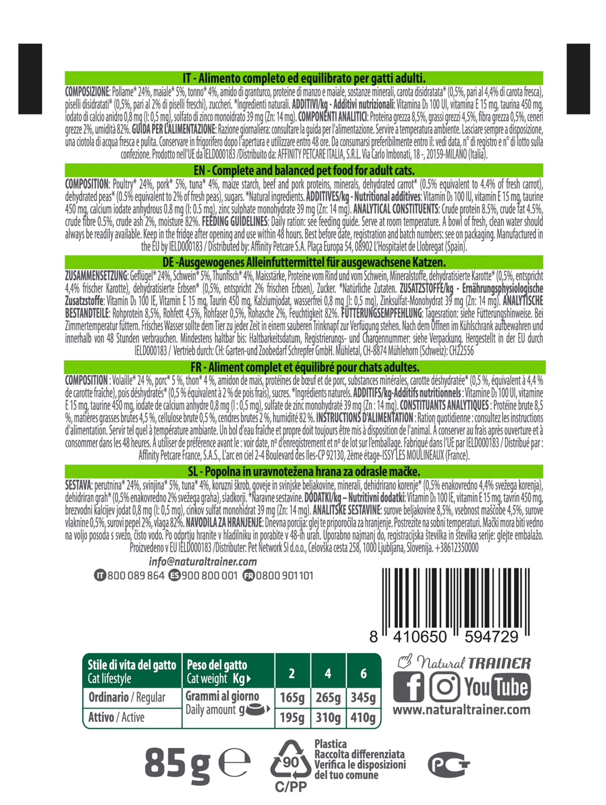 Natural Trainer Straccetti Cibo Umido per Gatti Adulti Bocconcini in Salsa con Tonno 22 x 85g - immagine 4