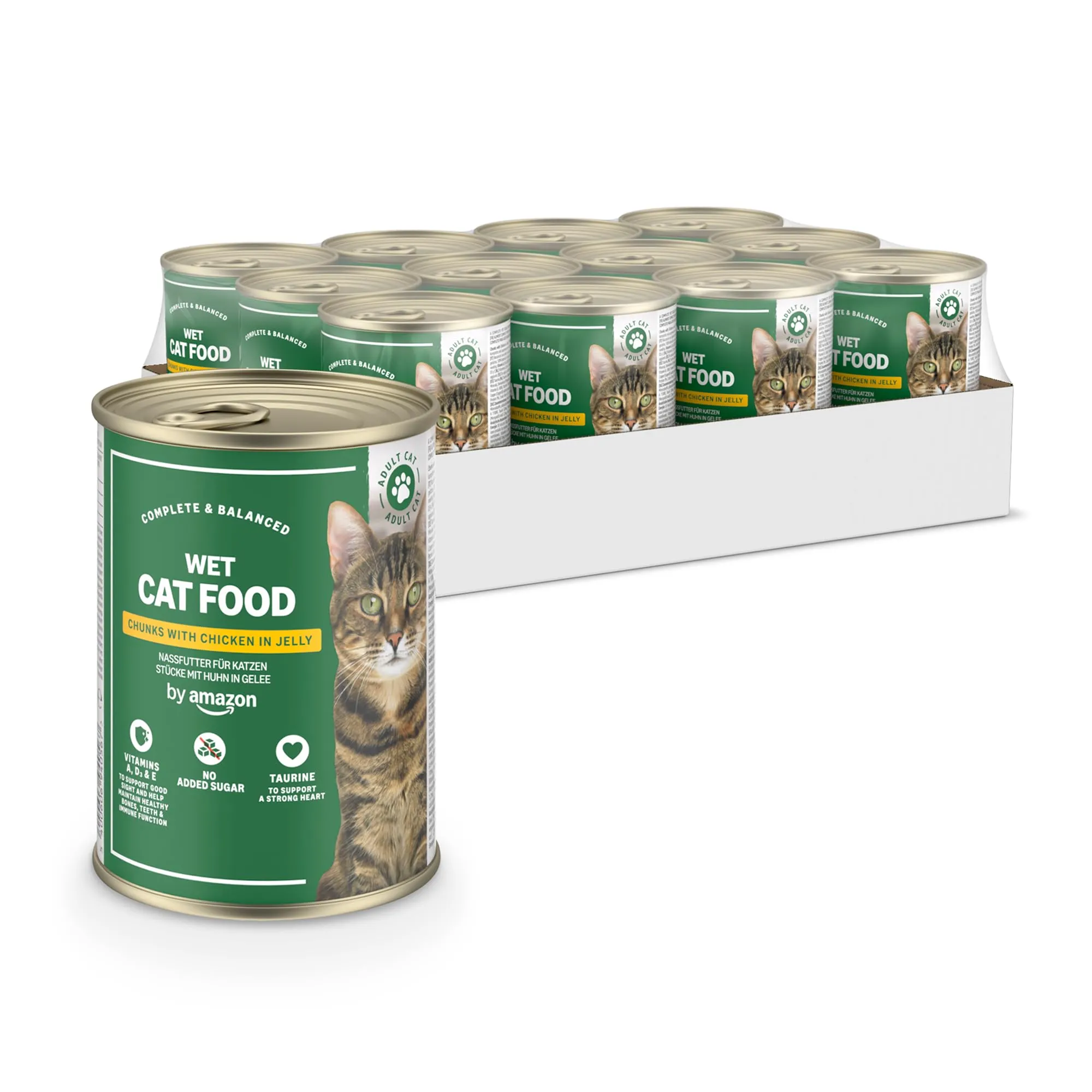 by Amazon Cibo umido per gatti senza cereali, bocconcini di pollo in gelatina, 12 x 405 g - immagine 1