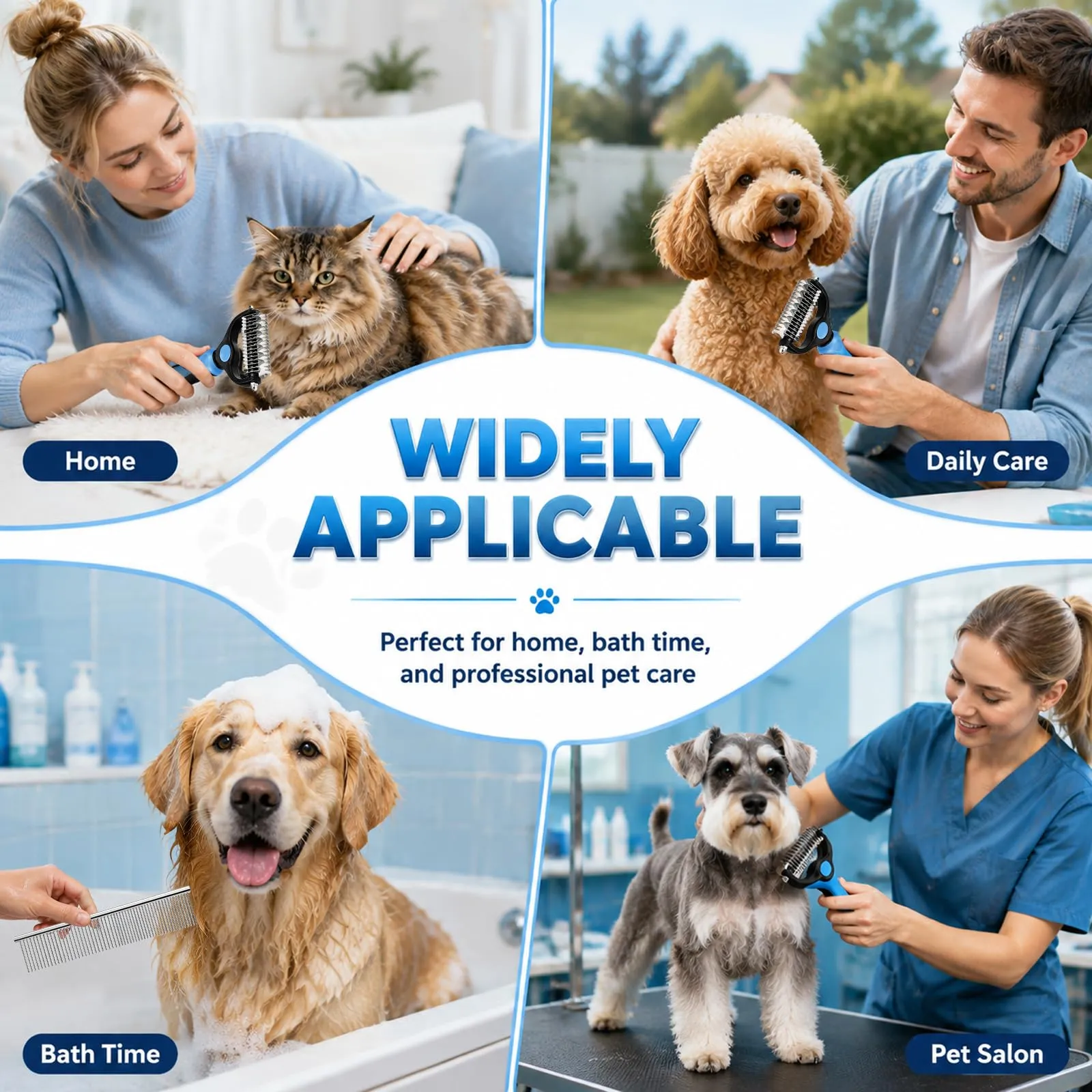 soodyoow Set Spazzola Doppia Faccia 17+9 e Pettine 63 Denti in Acciaio per Cani e Gatti, Blu - immagine 7