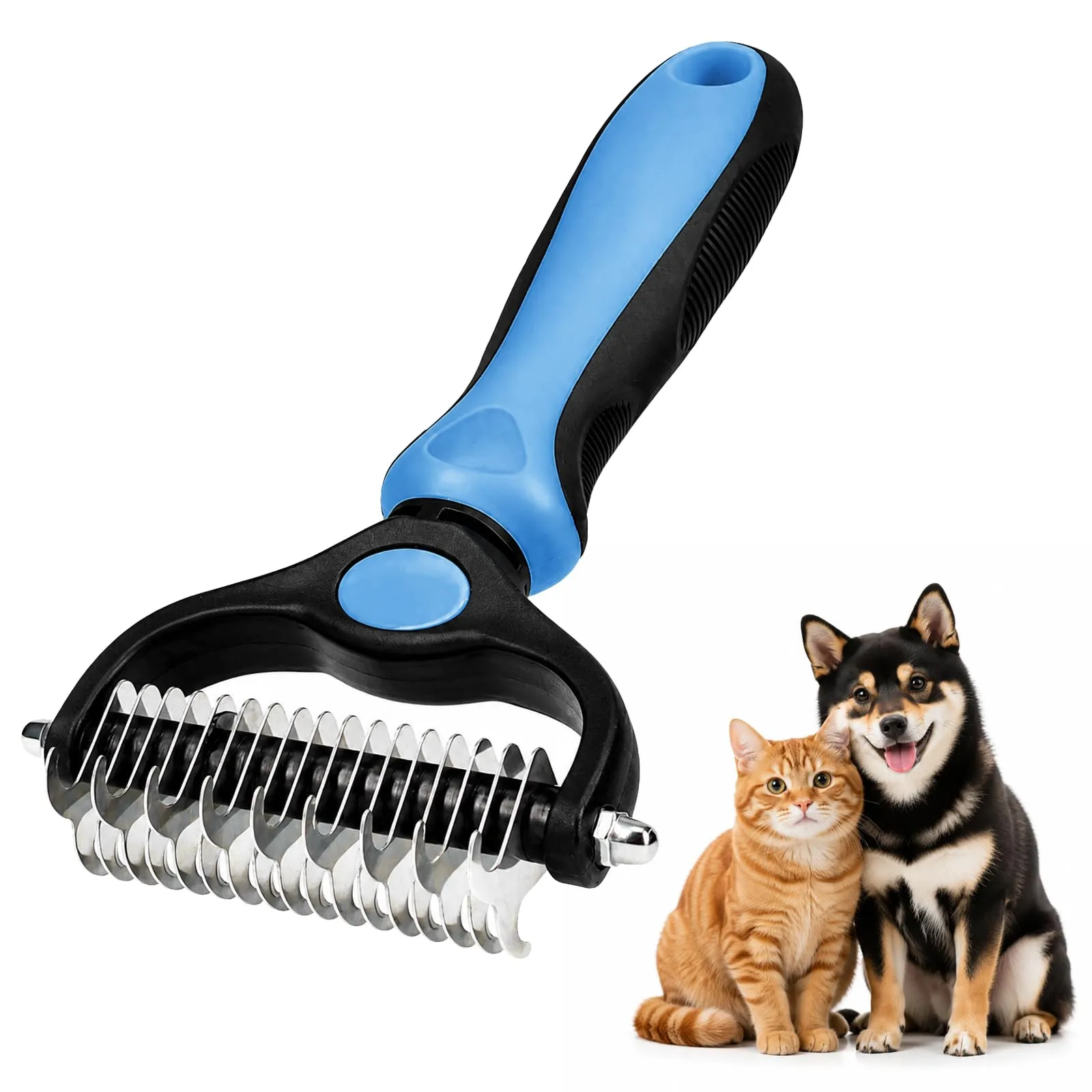Soodyoow Spazzola per Cani e Gatti, Pettine Doppia Faccia 17+9 in Acciaio Inossidabile per Rimuovere Peli Morti e Nodi (Blu) - immagine 1