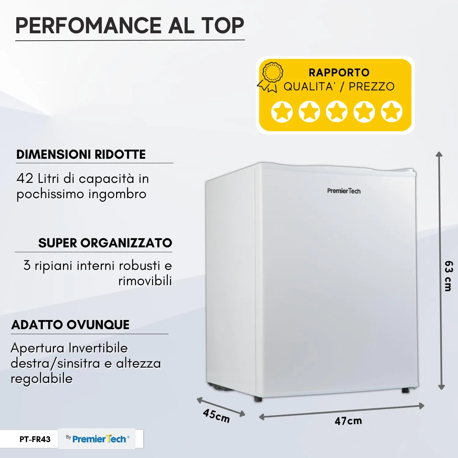 PremierTech Mini Congelatore da Tavolo 42 Litri Bianco PT-FR43 - immagine 4