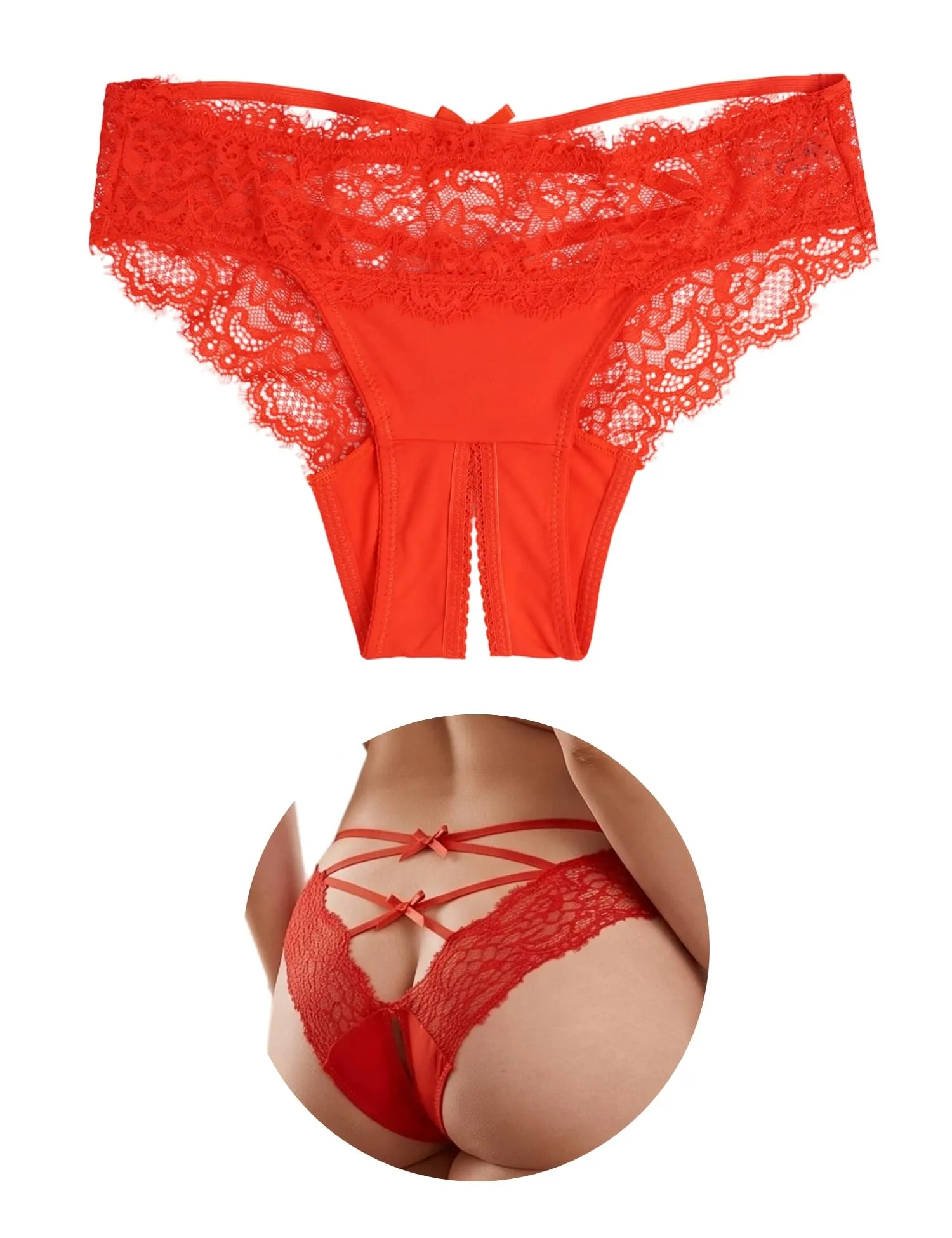 comeondear Perizoma Aperta Donna Pizzo Rosso, L - immagine 1