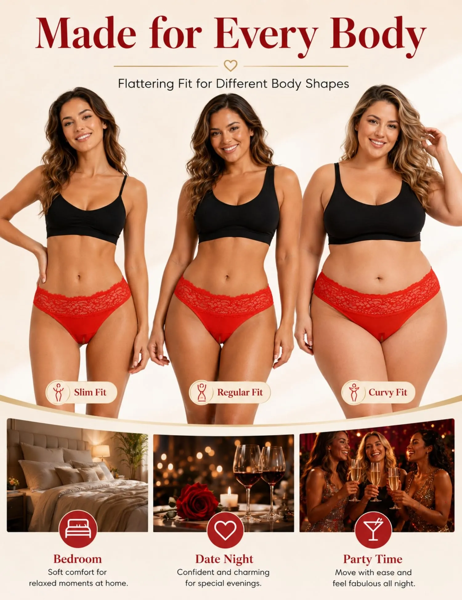 comeondear Perizoma Aperta Donna Pizzo Rosso, M - immagine 5
