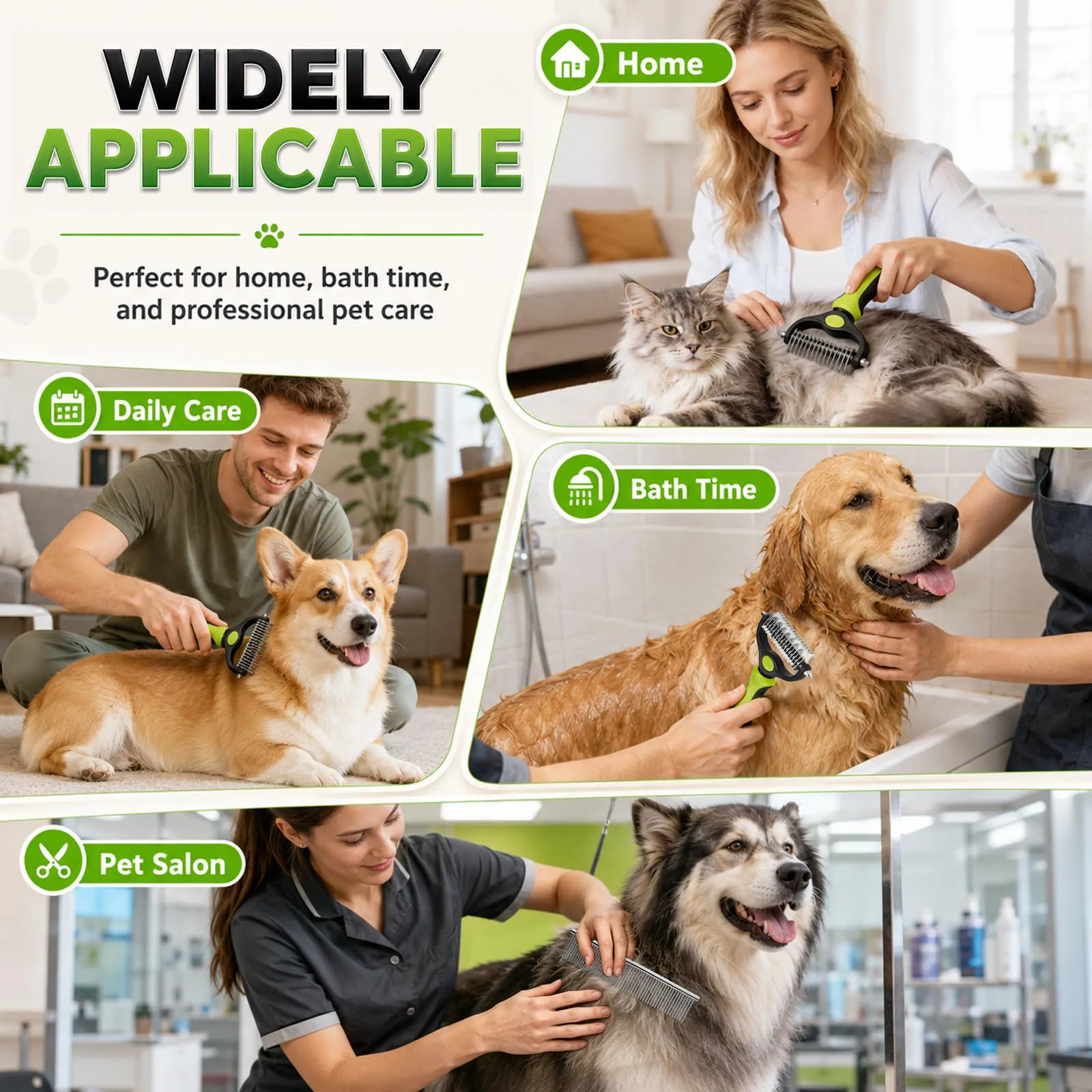 soodyoow Set Spazzola Doppia Faccia 17+9 e Pettine 63 Denti in Acciaio per Cani e Gatti, Verde - immagine 7