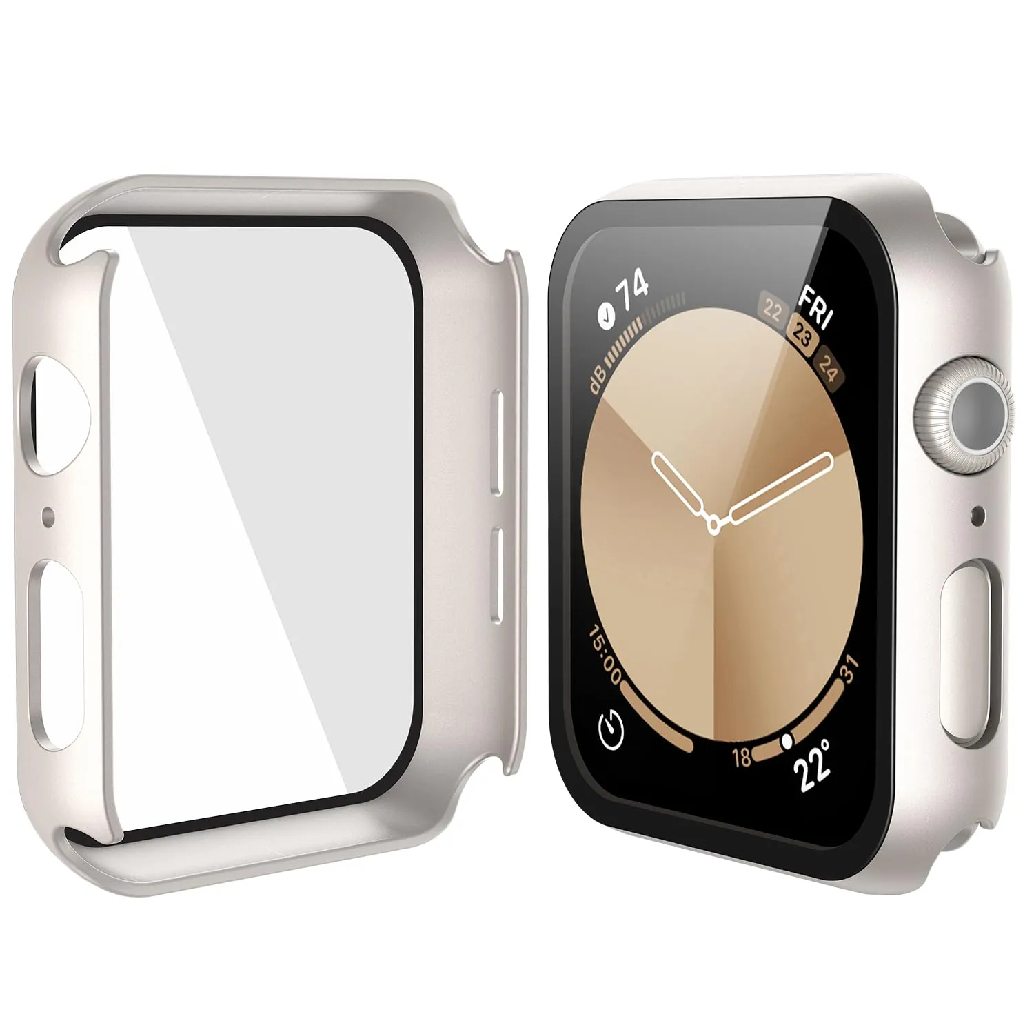Misxi Cover in Vetro Temperato e PC per Apple Watch Series 6/SE/5/4 44mm, Luce Stellare (2 Pezzi) - immagine 5