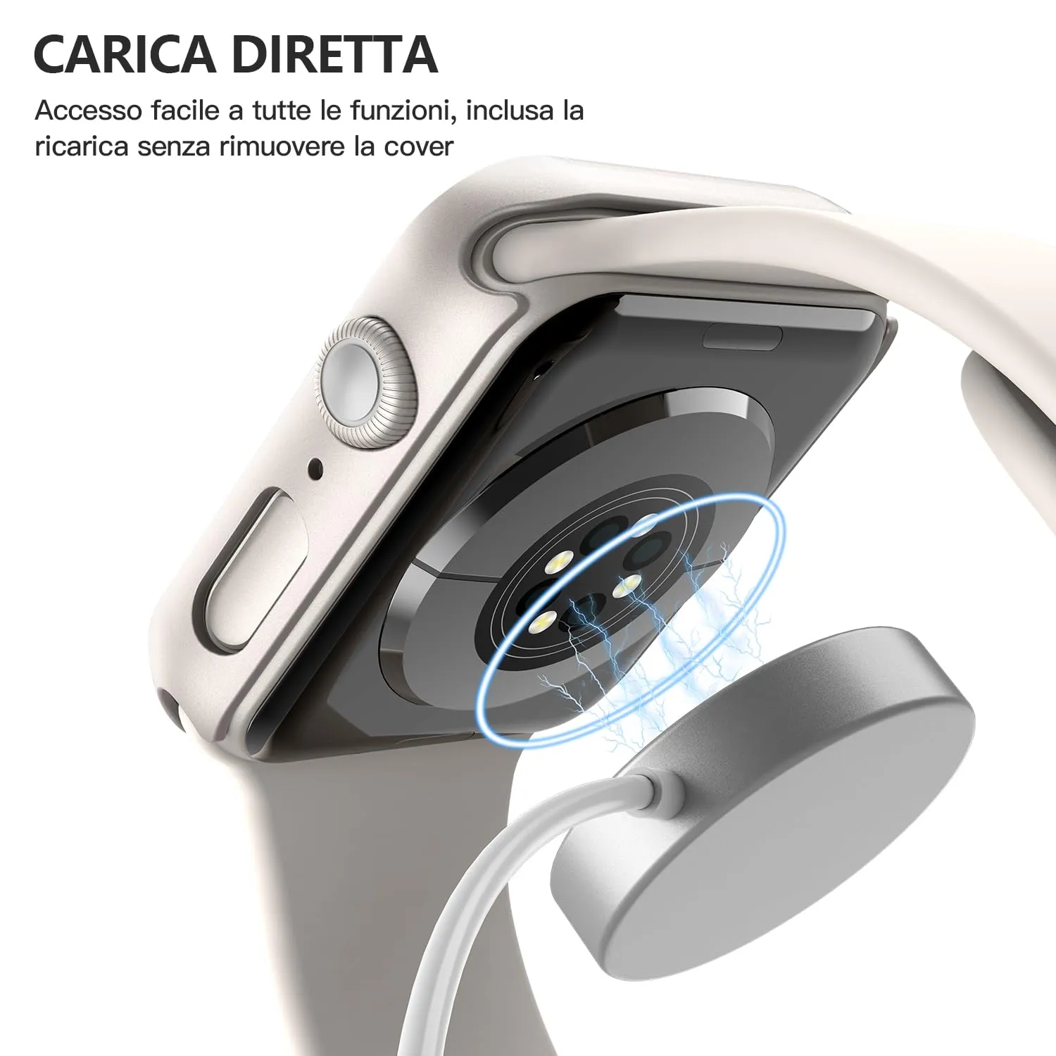 Misxi Cover in Vetro Temperato e PC per Apple Watch Series 6/SE/5/4 44mm, Luce Stellare (2 Pezzi) - immagine 6