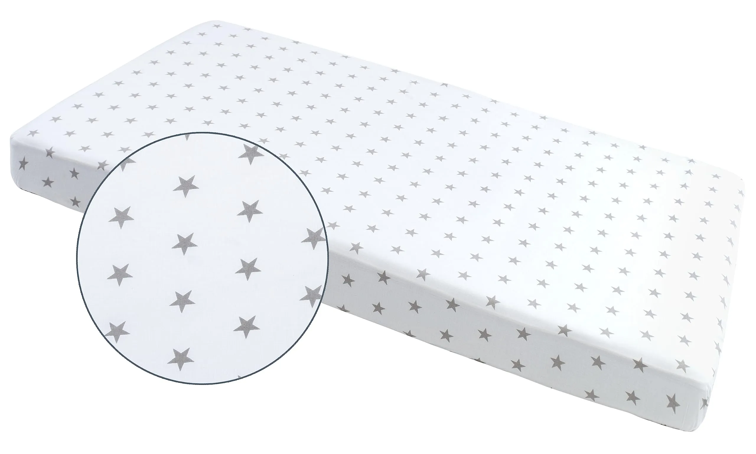 Medi Partners Lenzuola Lettino Neonato 60x120, 100% Cotone con Angoli (Stelle Grigie Su Bianco) - immagine 4