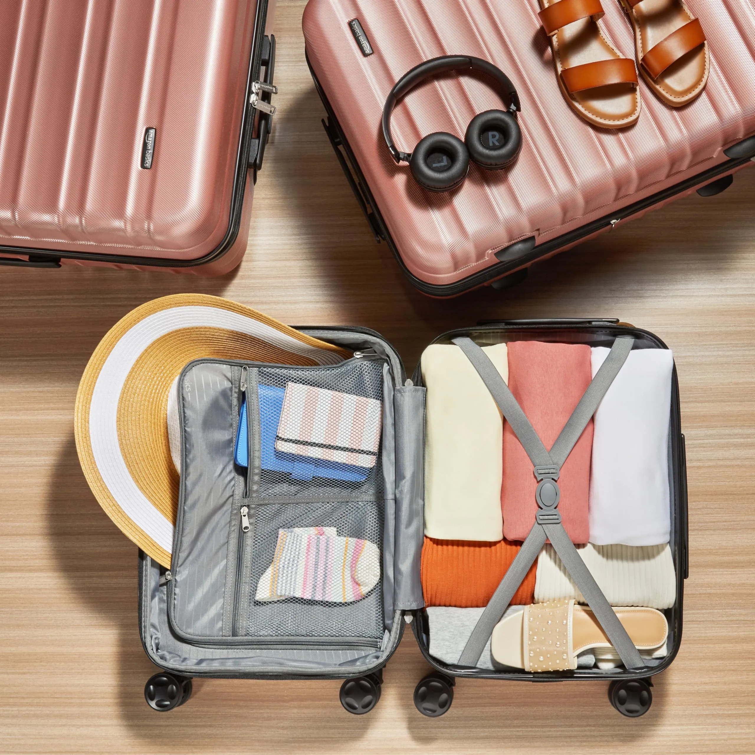 Amazon Basics Set Valigie Rigide ABS Espandibili (Piccola, Media, Grande) - Oro Rosa - immagine 3