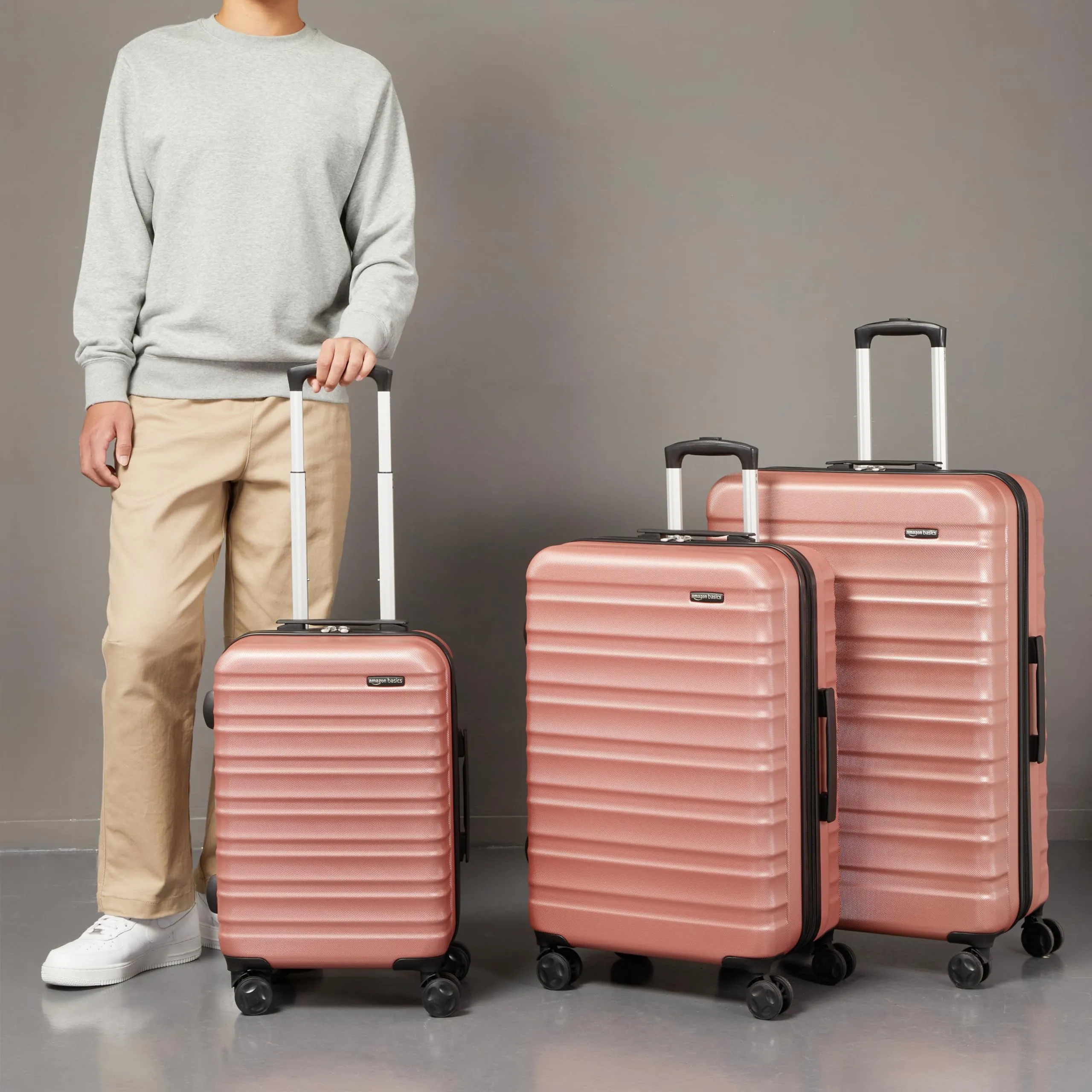Amazon Basics Set Valigie Rigide ABS Espandibili (Piccola, Media, Grande) - Oro Rosa - immagine 5