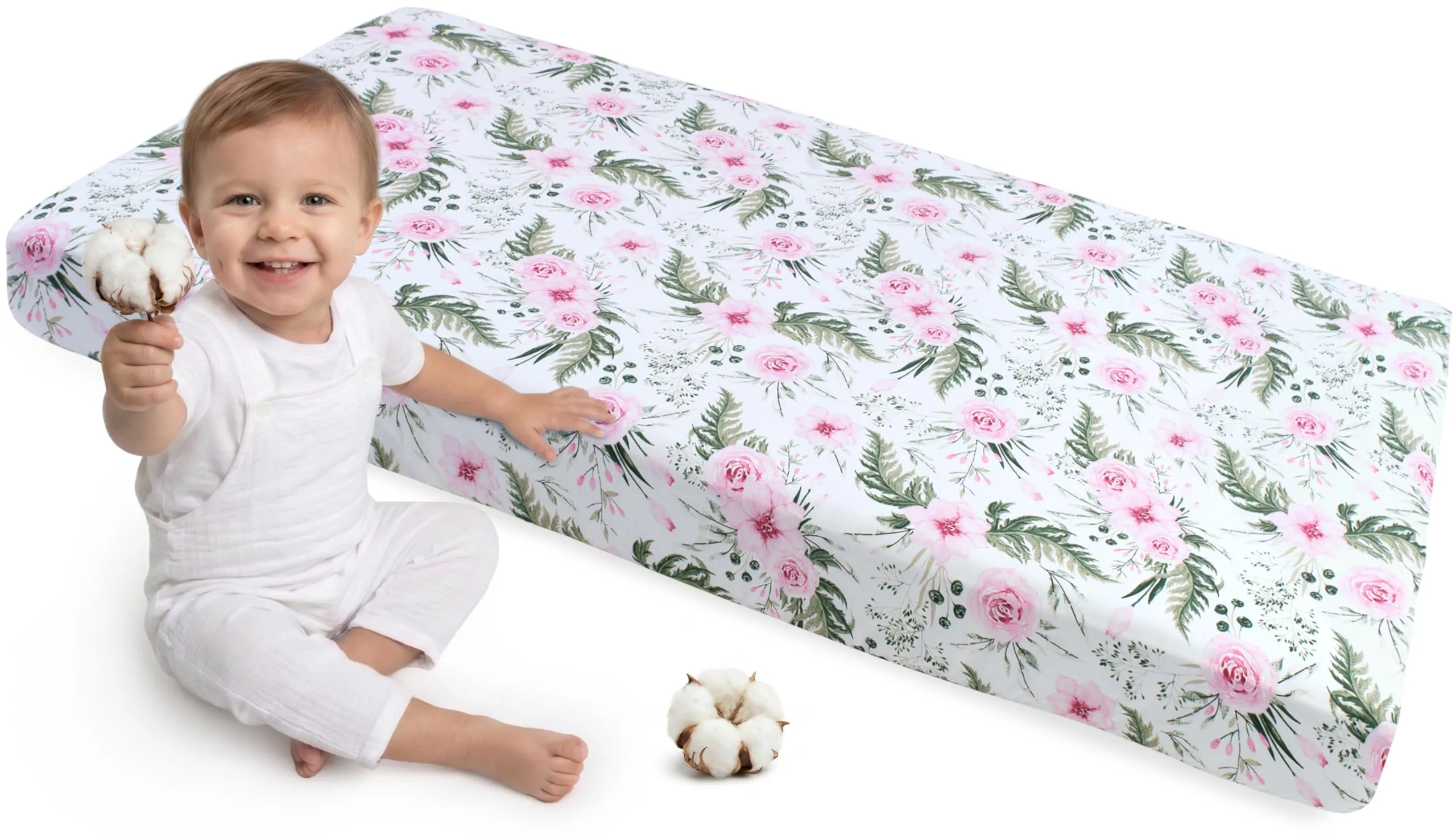 Medi Partners Lenzuola Lettino Neonato 60x120, 100% Cotone con Angoli (Fiori Rosa) - immagine 1