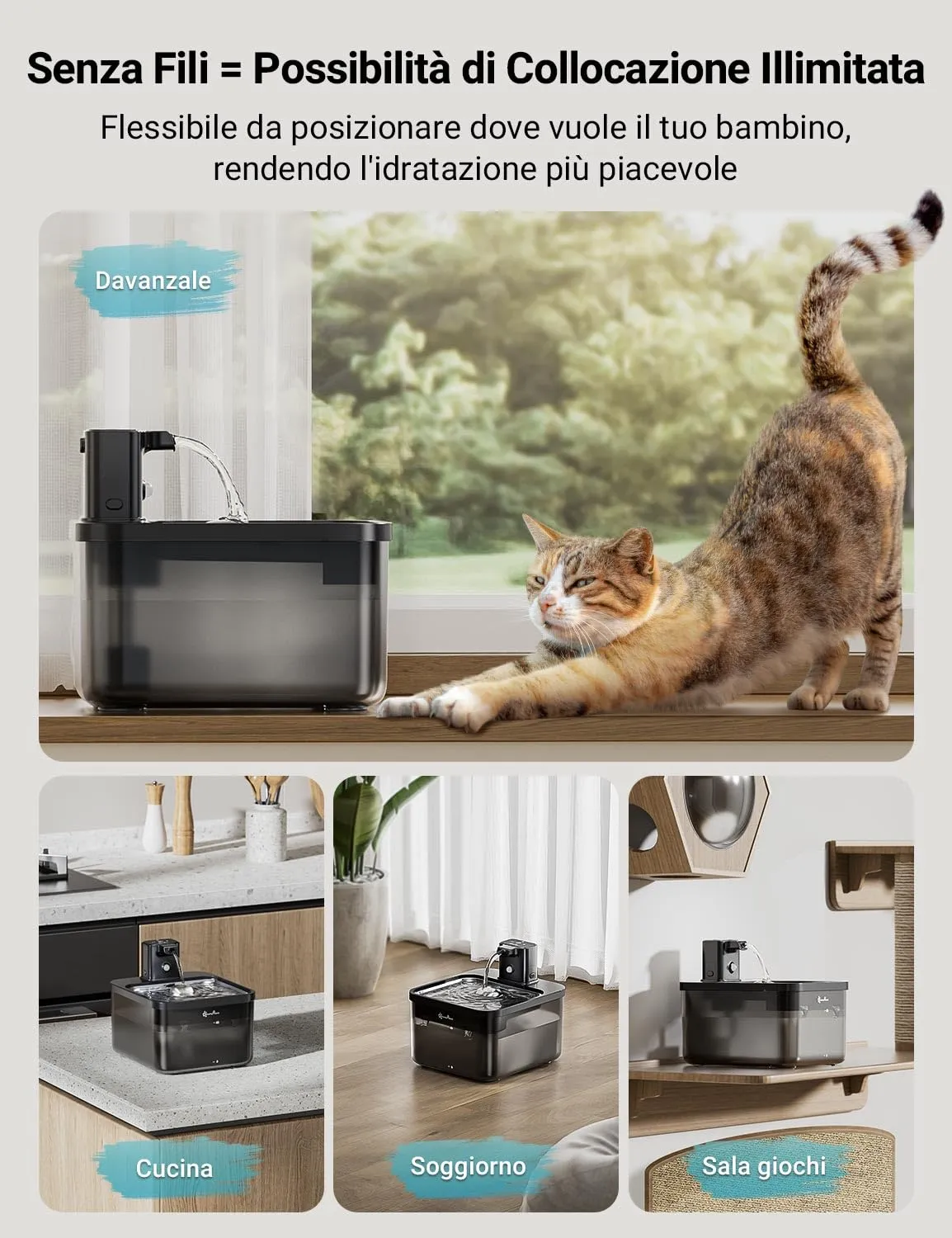 DownyPaws Fontanella per Gatti senza Fili con Sensore di Movimento, Nero - immagine 2