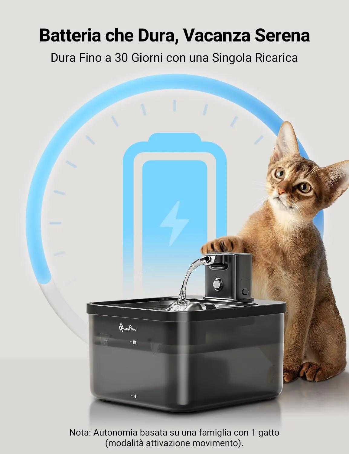 DownyPaws Fontanella per Gatti senza Fili con Sensore di Movimento, Nero - immagine 4