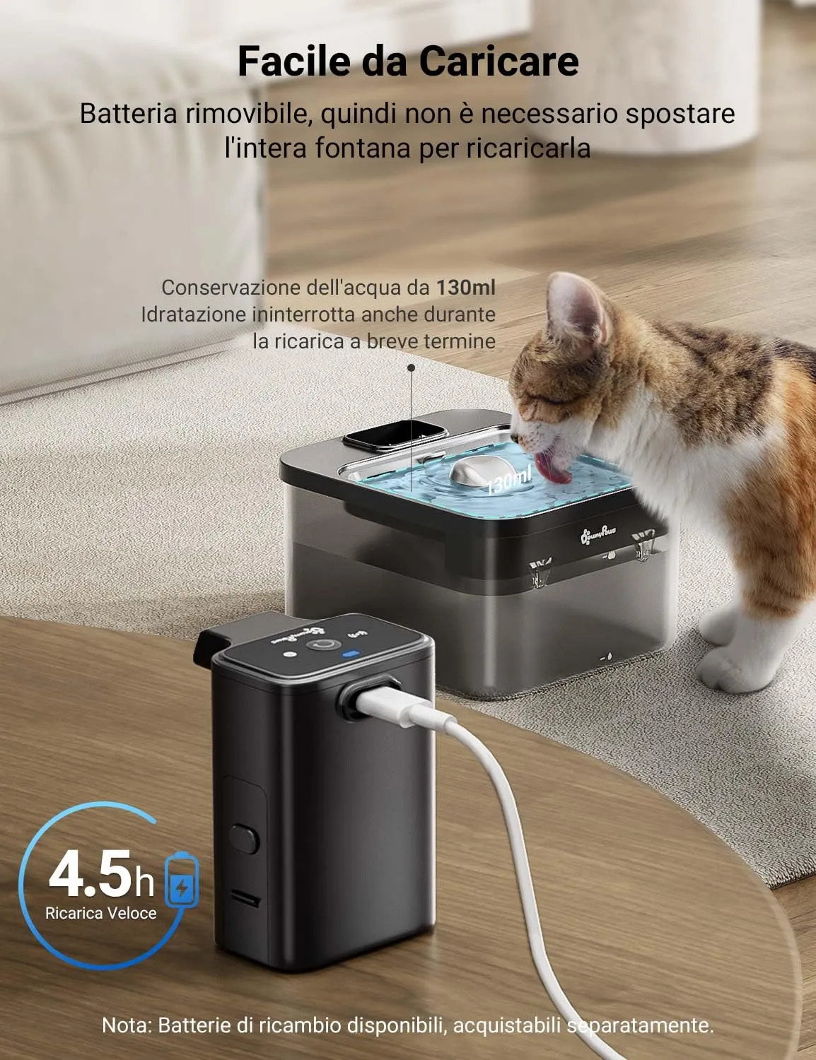 DownyPaws Fontanella per Gatti senza Fili con Sensore di Movimento, Nero - immagine 5