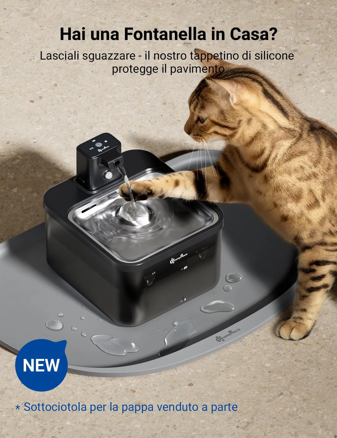 DownyPaws Fontanella per Gatti senza Fili con Sensore di Movimento, Nero - immagine 6