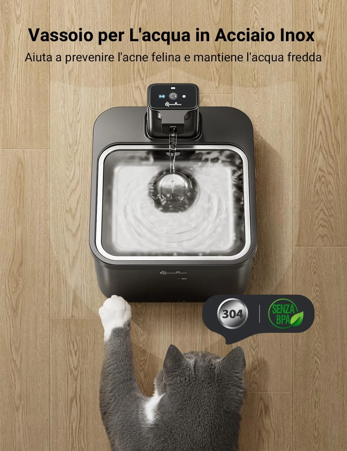 DownyPaws Fontanella per Gatti senza Fili con Sensore di Movimento, Nero - immagine 8