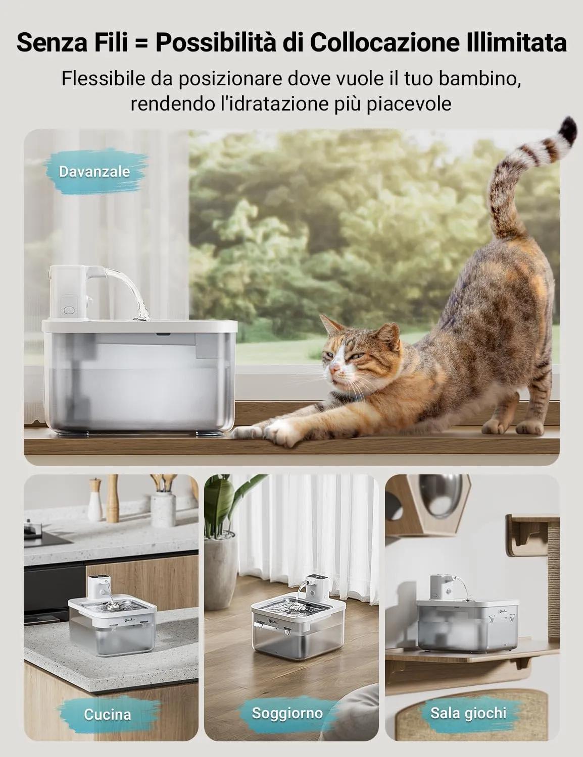 DownyPaws Fontanella per Gatti senza Fili con Sensore di Movimento, Bianco - immagine 2