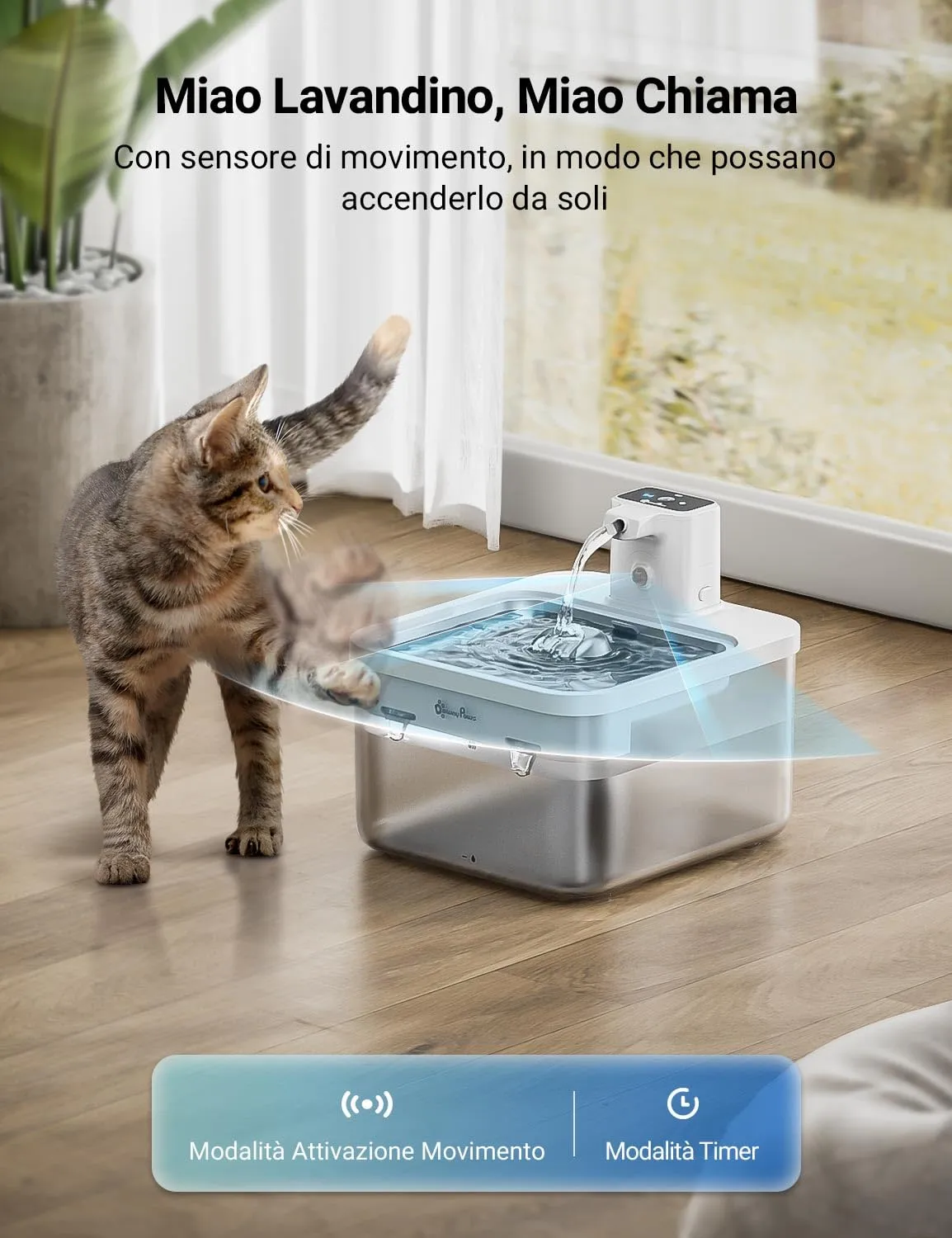 DownyPaws Fontanella per Gatti senza Fili con Sensore di Movimento, Bianco - immagine 3