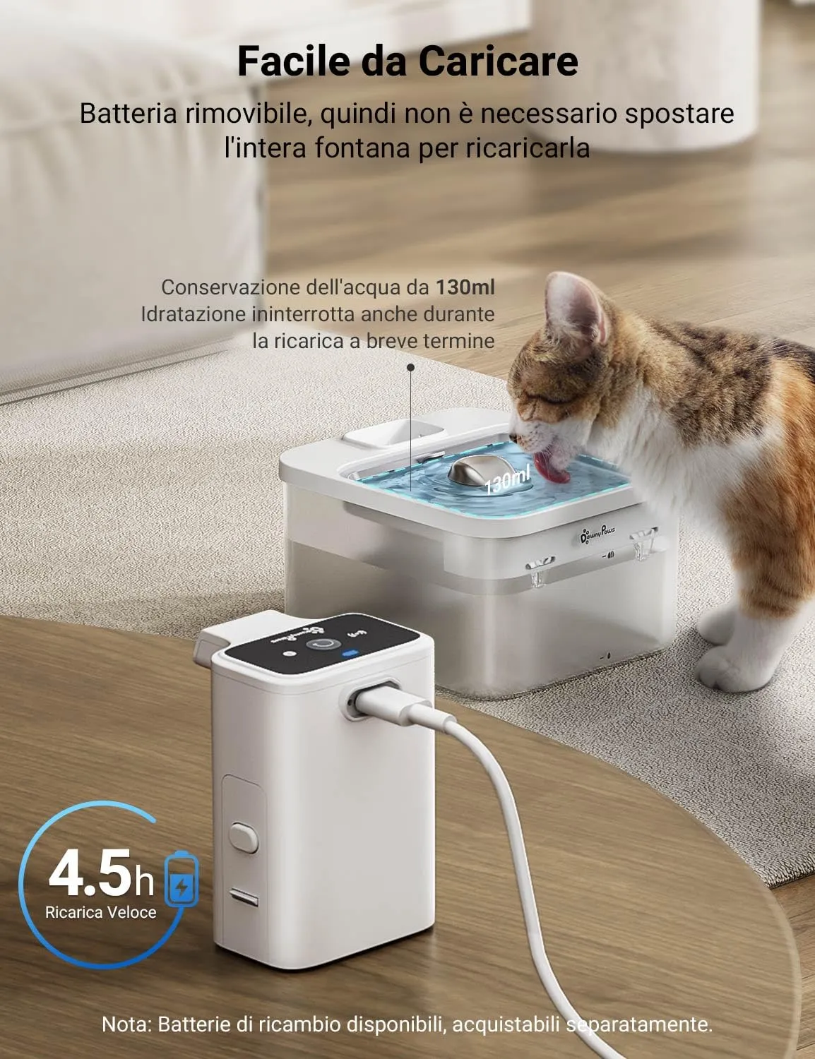 DownyPaws Fontanella per Gatti senza Fili con Sensore di Movimento, Bianco - immagine 5