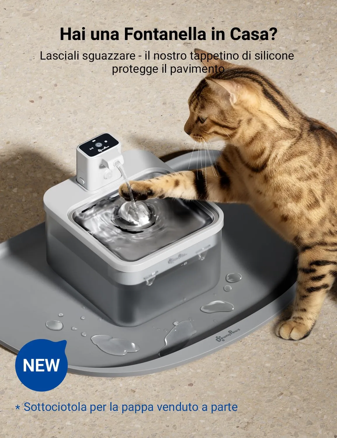 DownyPaws Fontanella per Gatti senza Fili con Sensore di Movimento, Bianco - immagine 6