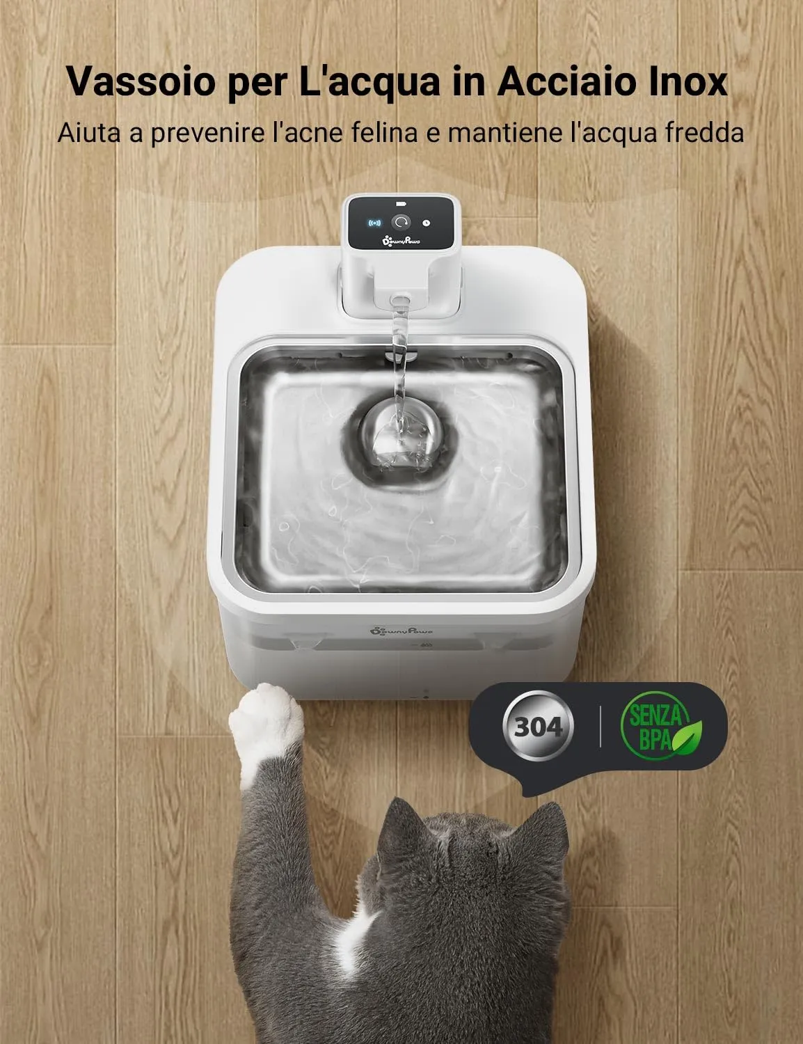 DownyPaws Fontanella per Gatti senza Fili con Sensore di Movimento, Bianco - immagine 8