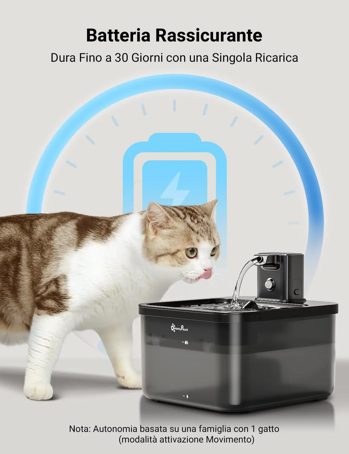 DownyPaws Fontana per Gatti senza Fili con Sensore di Movimento, Nero - immagine 4