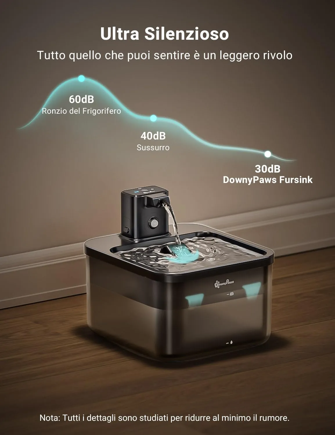 DownyPaws Fontana per Gatti senza Fili con Sensore di Movimento, Nero - immagine 6
