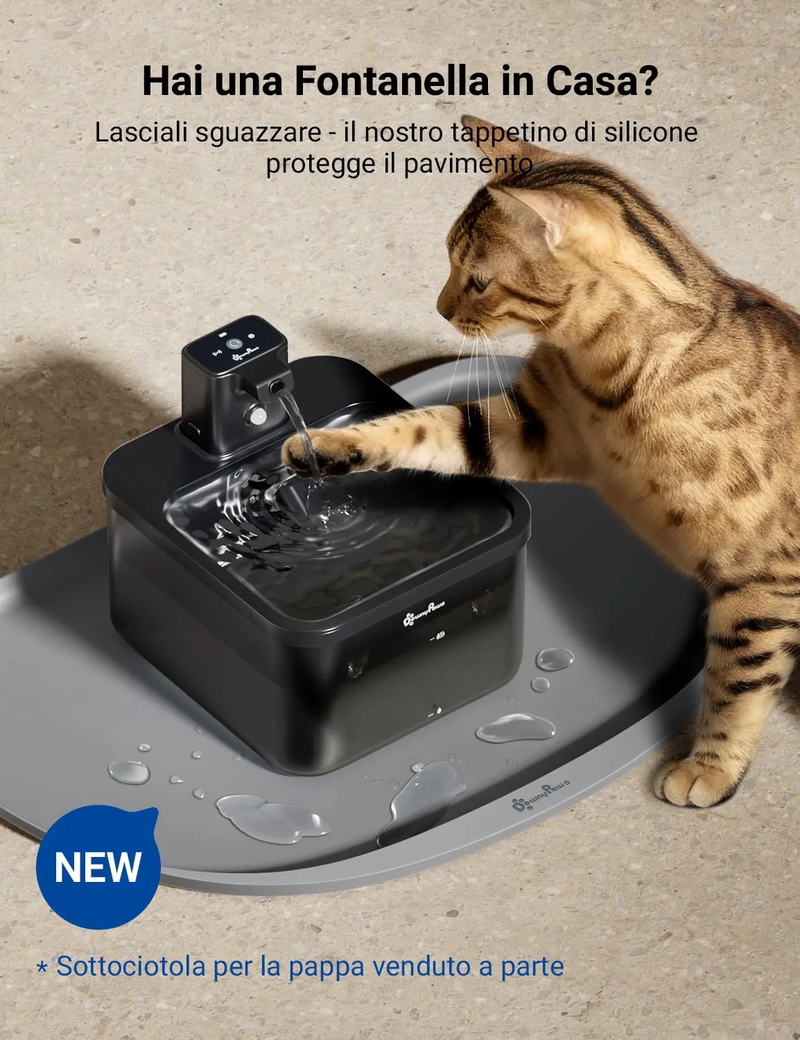 DownyPaws Fontana per Gatti senza Fili con Sensore di Movimento, Nero - immagine 7