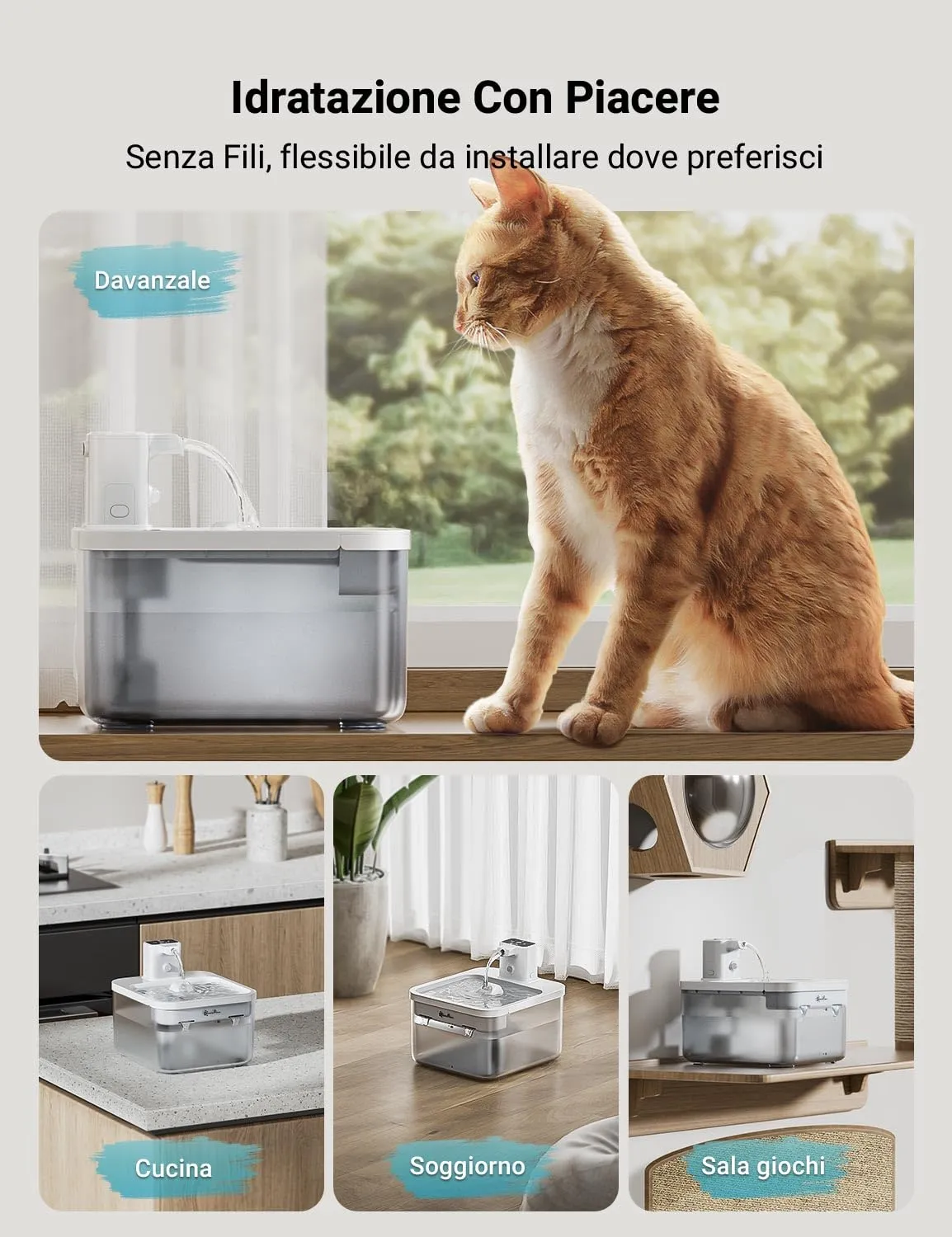 DownyPaws Fontana per Gatti senza Fili con Sensore di Movimento, Bianco - immagine 2