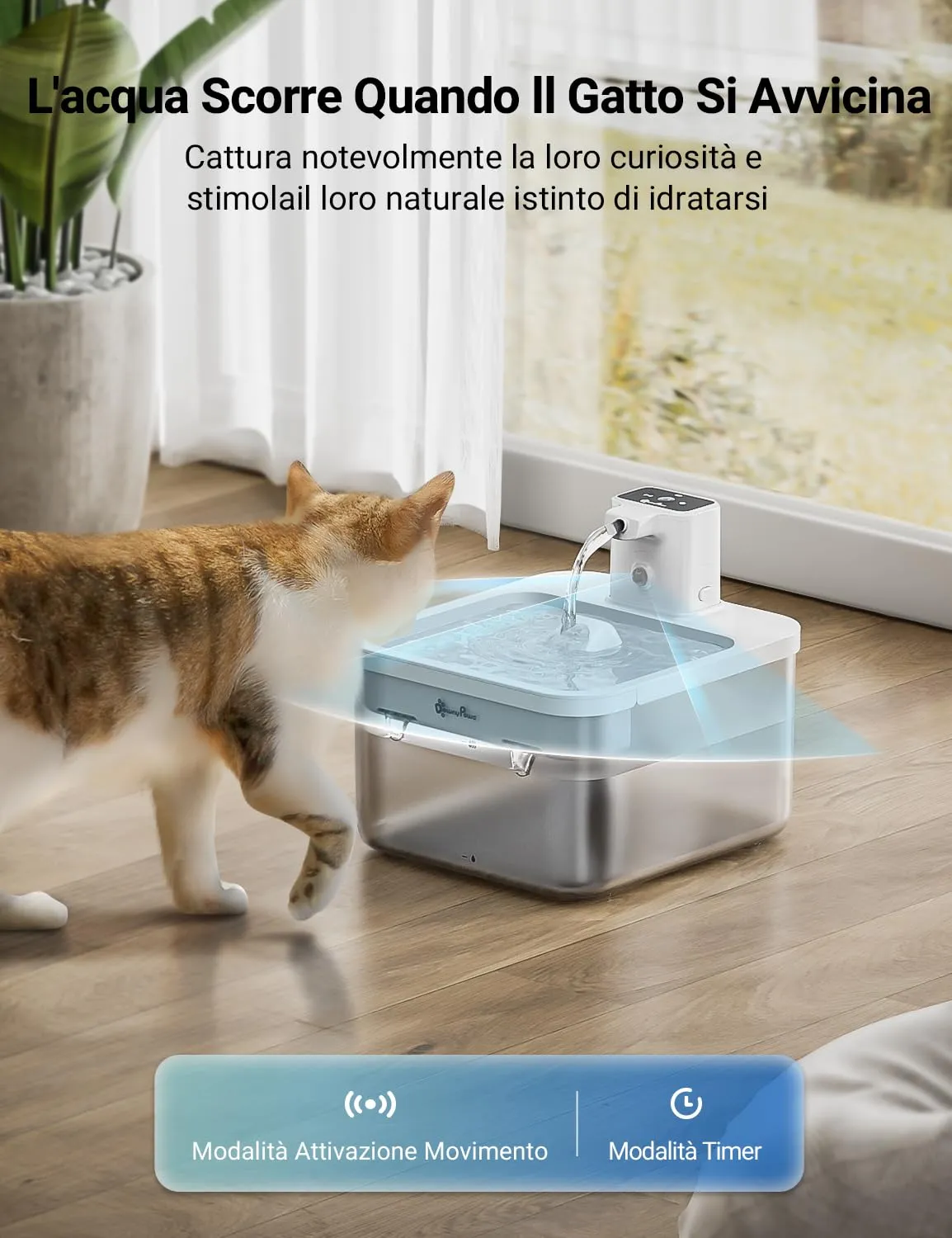 DownyPaws Fontana per Gatti senza Fili con Sensore di Movimento, Bianco - immagine 3