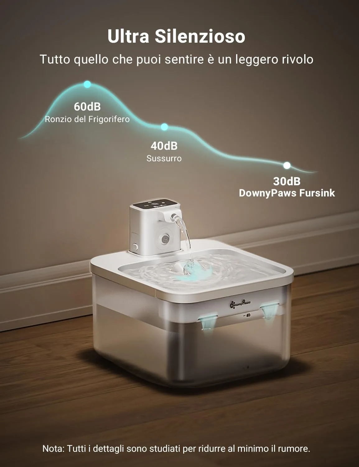 DownyPaws Fontana per Gatti senza Fili con Sensore di Movimento, Bianco - immagine 6