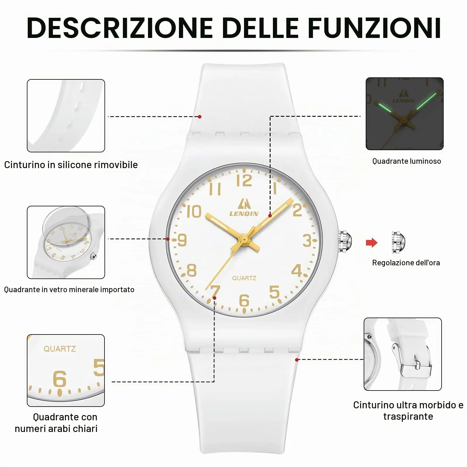 LN LENQIN Orologio Donna Analogico al Quarzo Cinturino Pelle 3ATM R045 - immagine 6