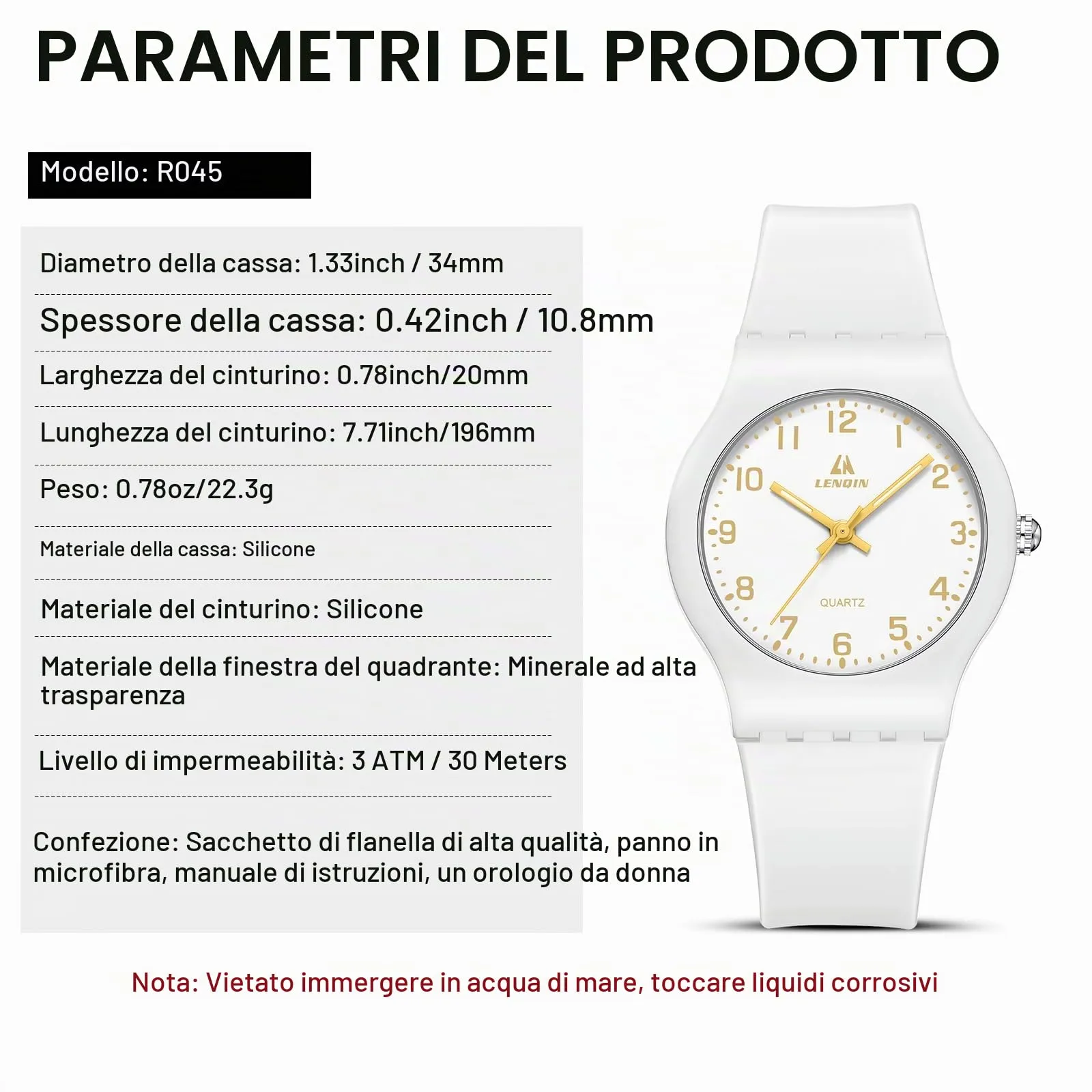 LN LENQIN Orologio Donna Analogico al Quarzo Cinturino Pelle 3ATM R045 - immagine 7