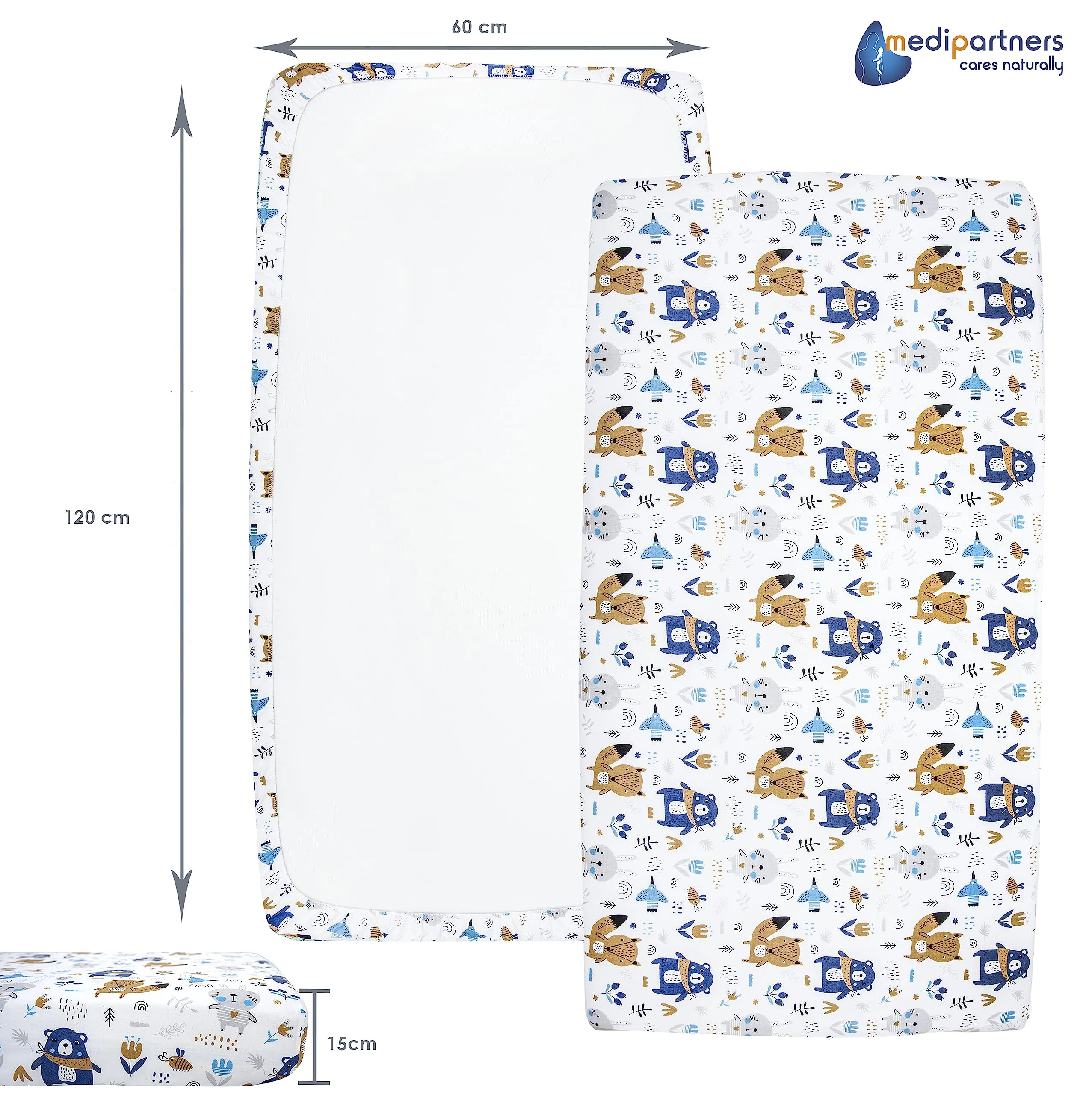 Medi Partners Lenzuola Lettino Neonato 60x120, 100% Cotone con Angoli (Boho Animals) - immagine 3