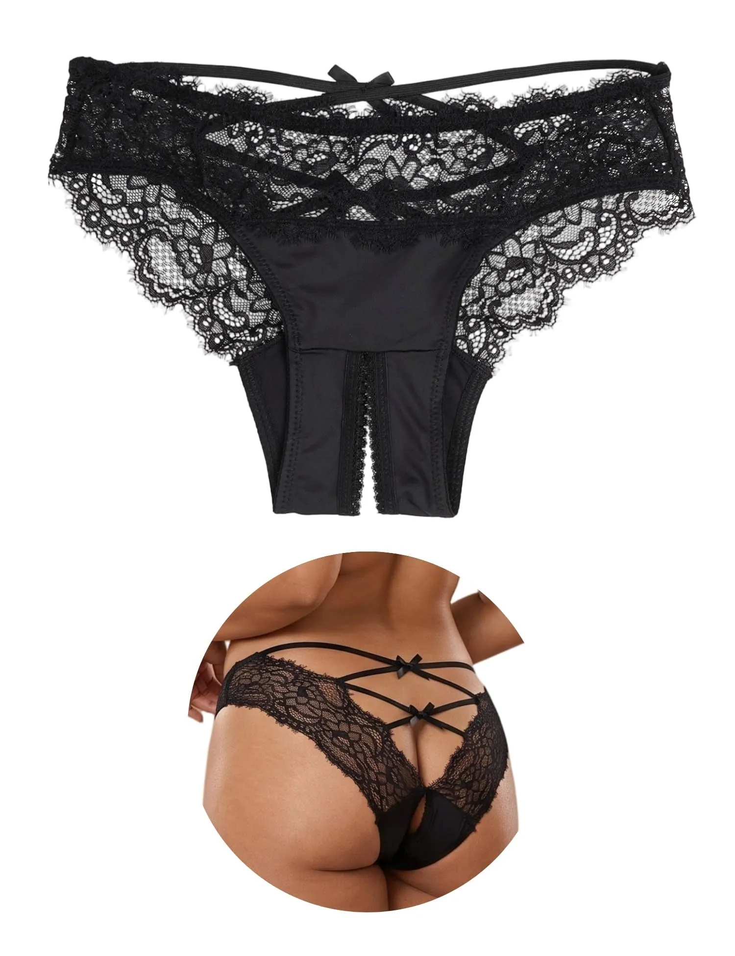comeondear Perizoma Aperta Donna Pizzo Nero, L - immagine 1