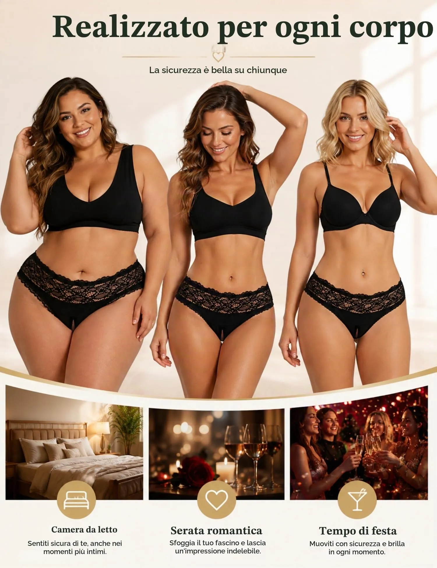 comeondear Perizoma Aperta Donna Pizzo Nero, L - immagine 5