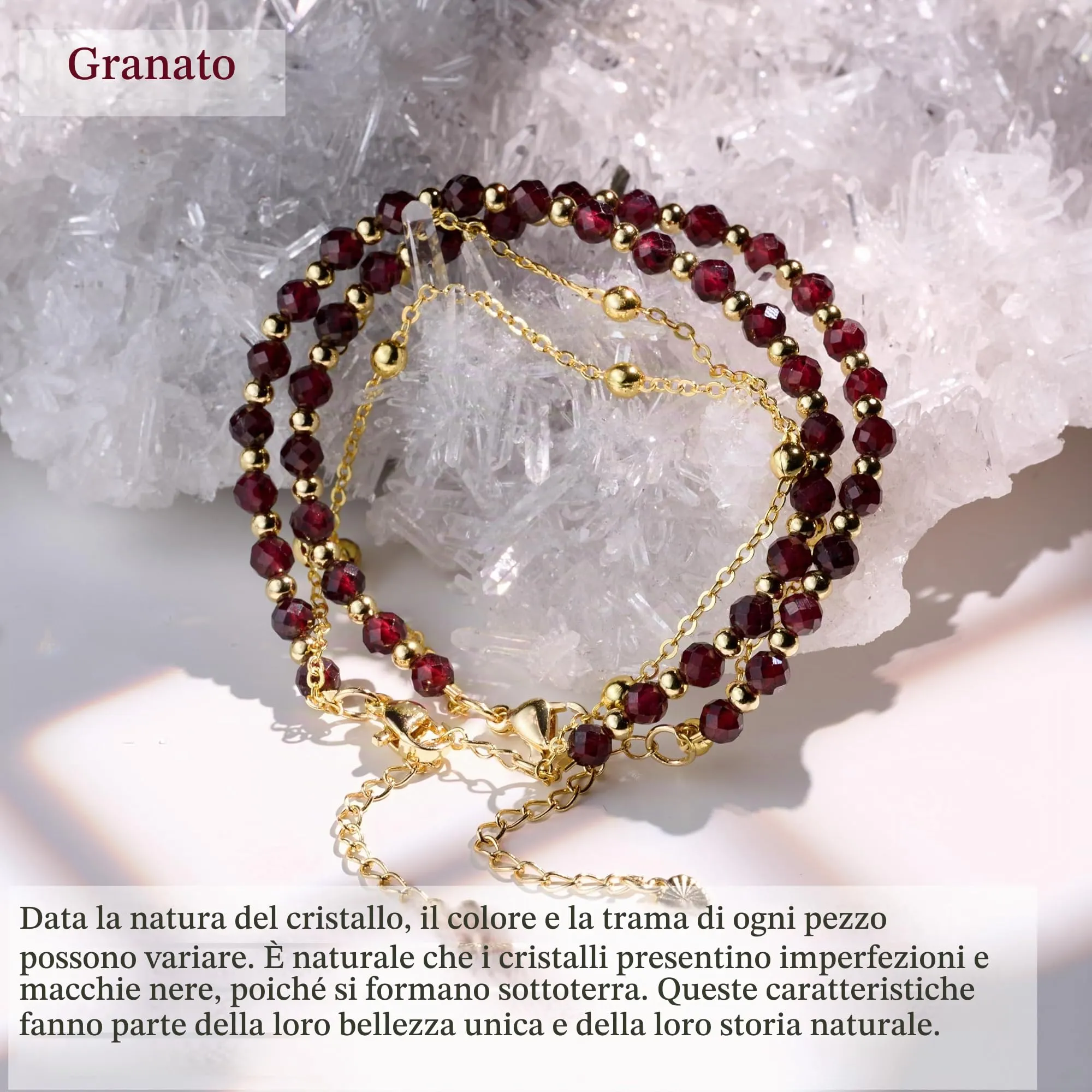 Farfume Bracciale in Granato e Pietre Naturali per Donna, 4mm - immagine 2