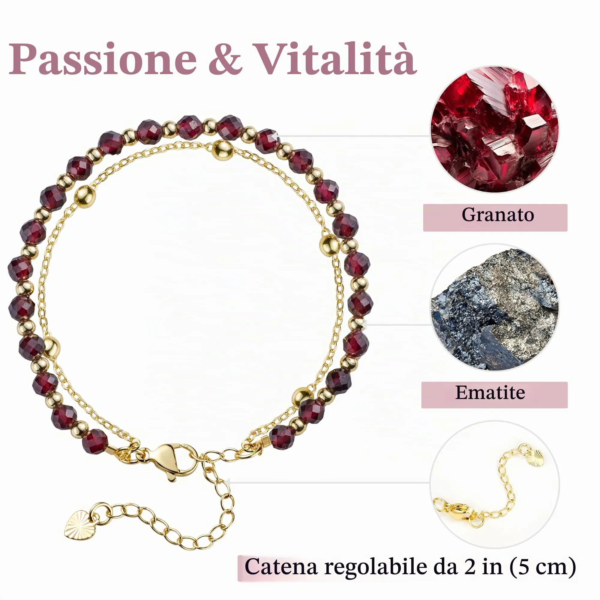 Farfume Bracciale in Granato e Pietre Naturali per Donna, 4mm - immagine 3
