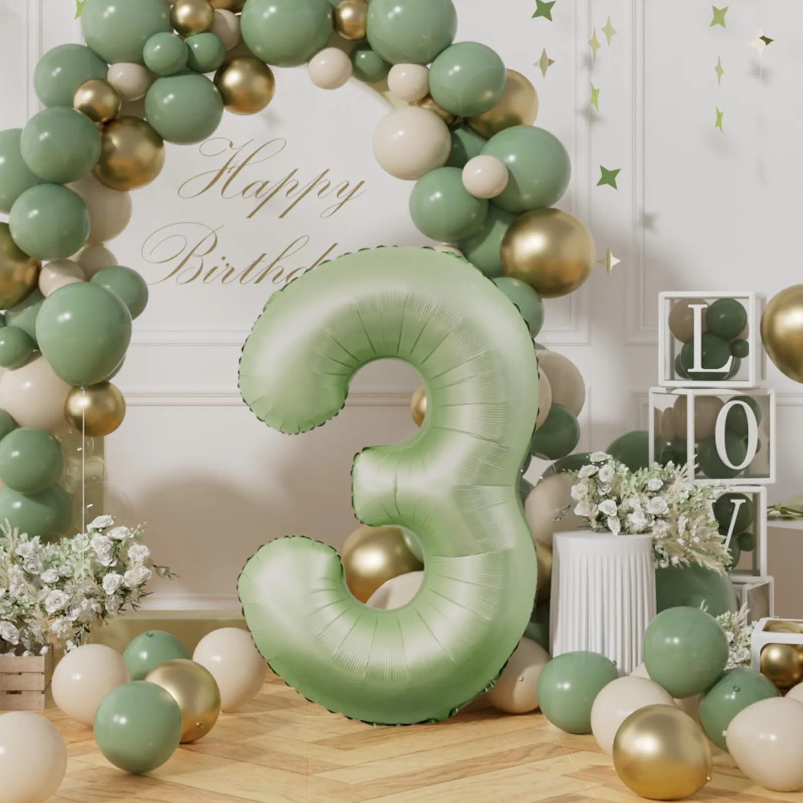 AULE Palloncino Numero 3 Verde Salvia, 101 cm - immagine 3