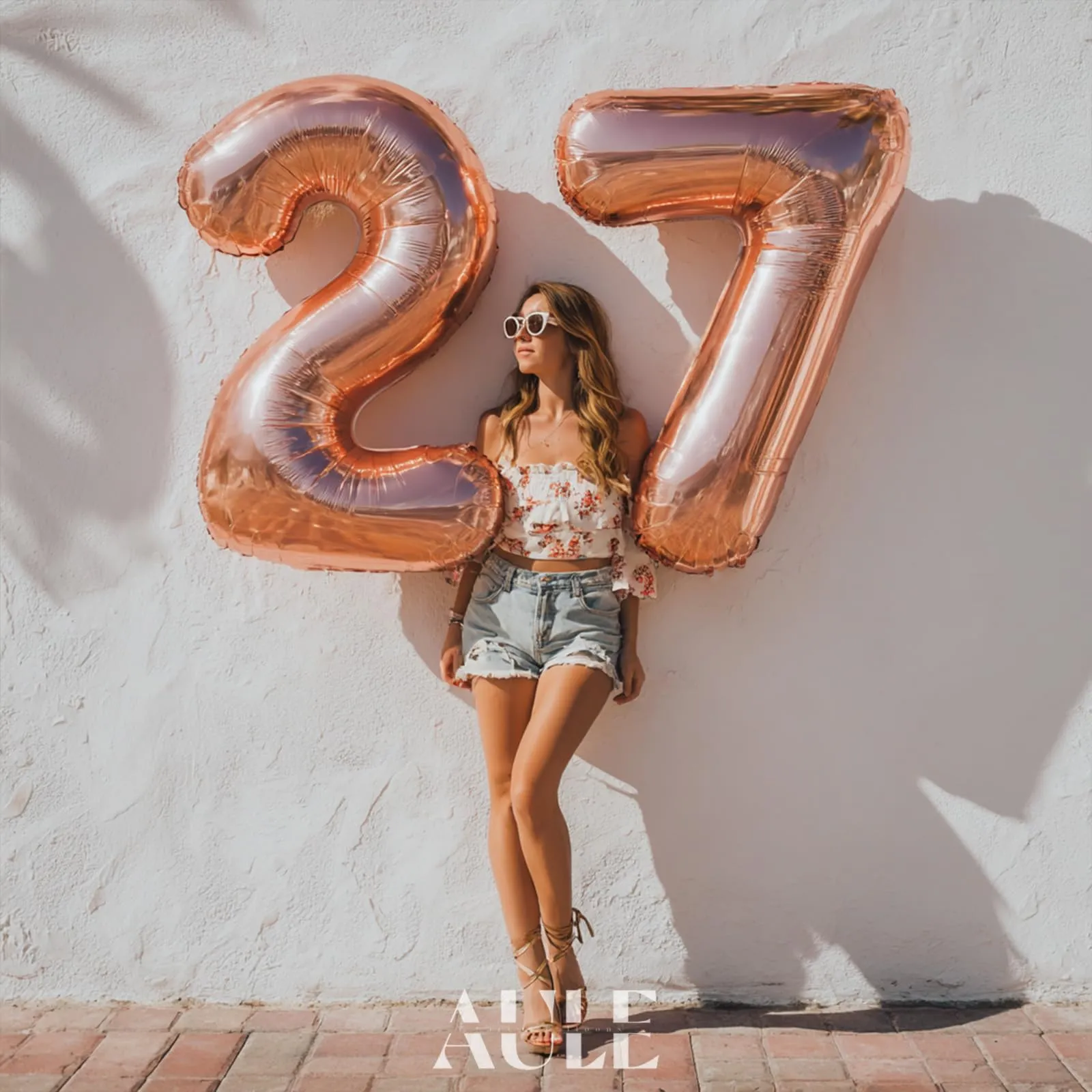 AULE Palloncino Numero 27 Rosa Gold, 101 cm, Mylar Foil - immagine 2