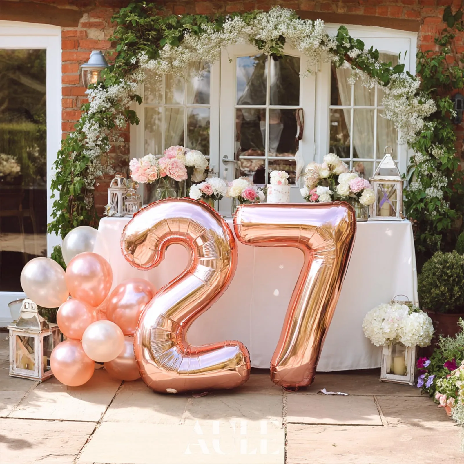 AULE Palloncino Numero 27 Rosa Gold, 101 cm, Mylar Foil - immagine 3