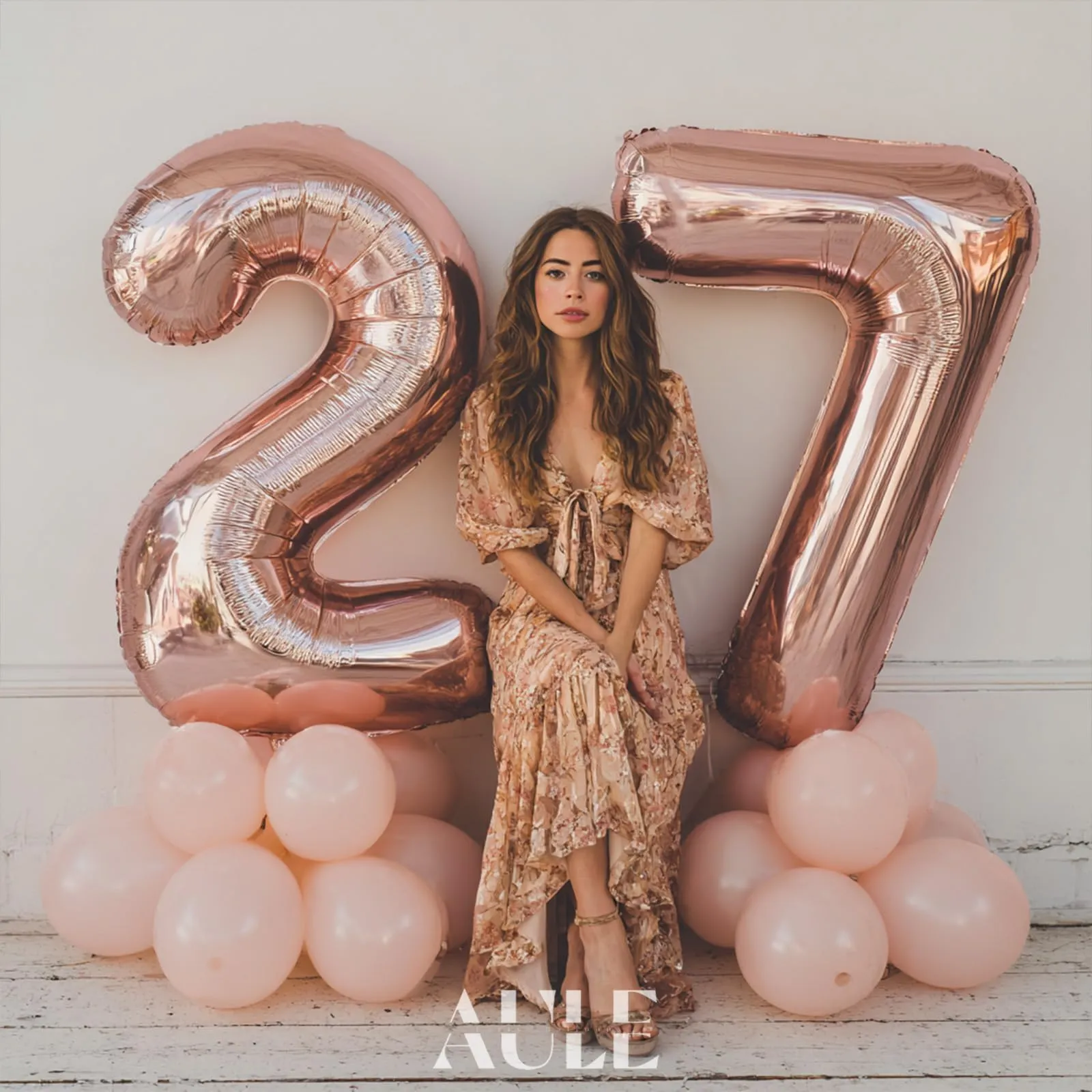 AULE Palloncino Numero 27 Rosa Gold, 101 cm, Mylar Foil - immagine 4