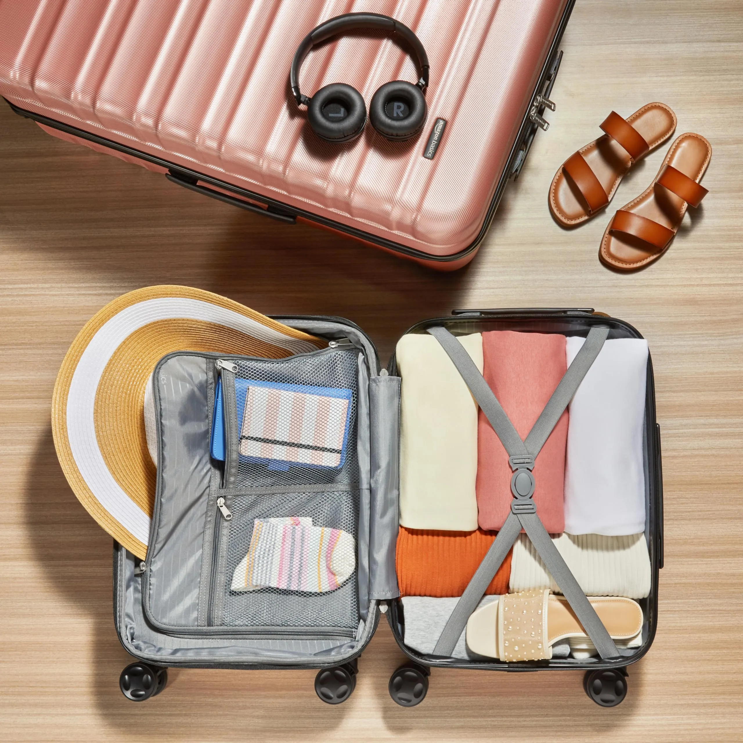 Amazon Basics Set Valigie Rigide ABS Espandibili, Piccola e Grande, Oro Rosa - immagine 3
