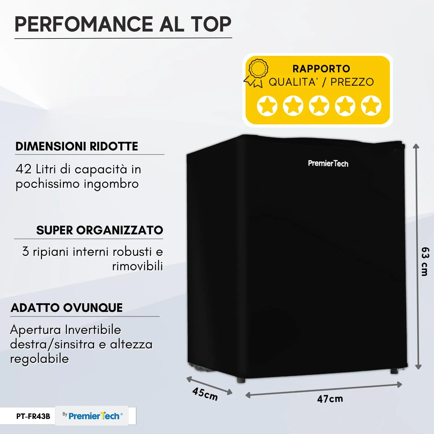 PremierTech Mini Congelatore da Tavolo 42 Litri Nero PT-FR43B - immagine 6