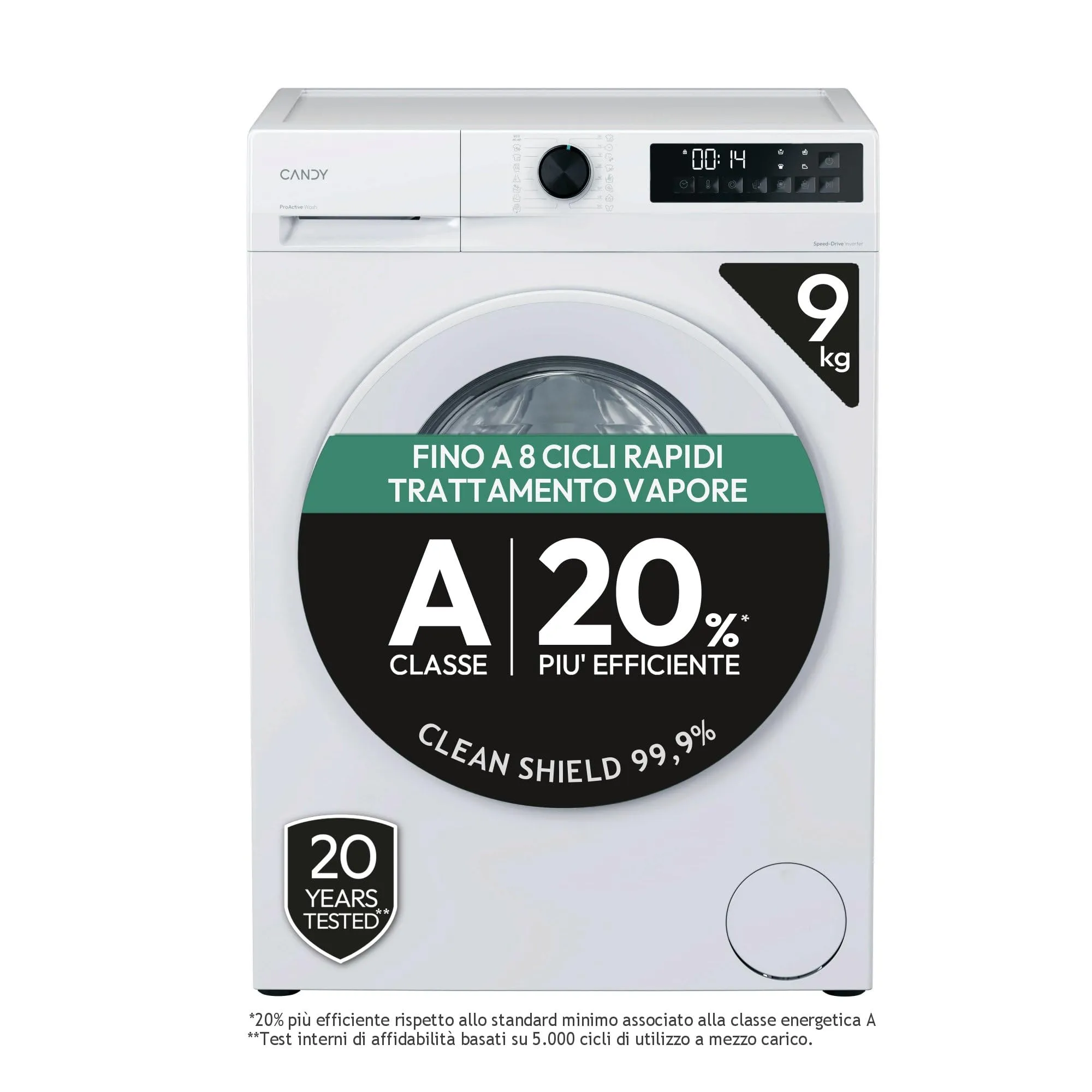 Candy ProWash 300 Lavatrice 9 kg, 1400 Giri, Classe A-20%, Bianca - immagine 1