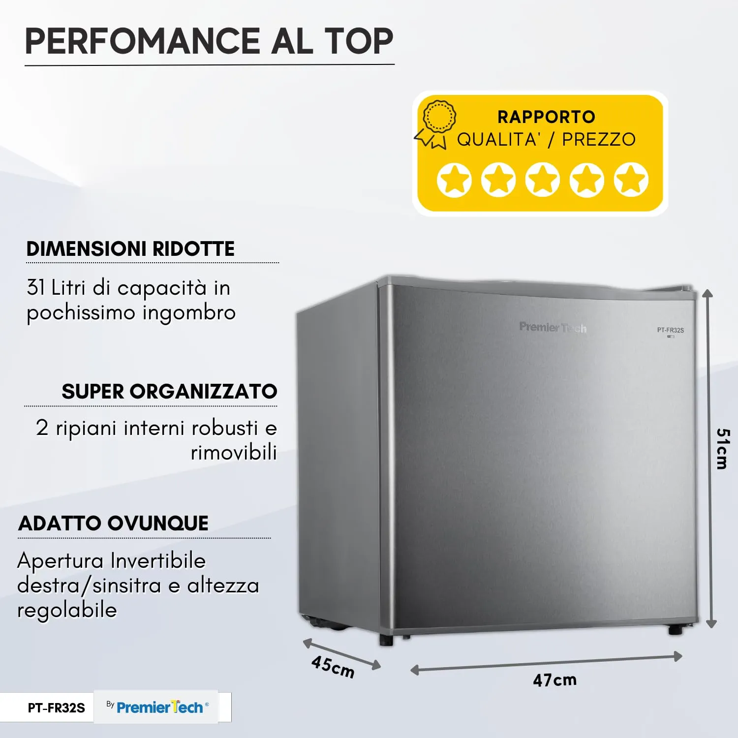 PremierTech Mini Congelatore da Tavolo 32L Silver PT-FR32S - immagine 4