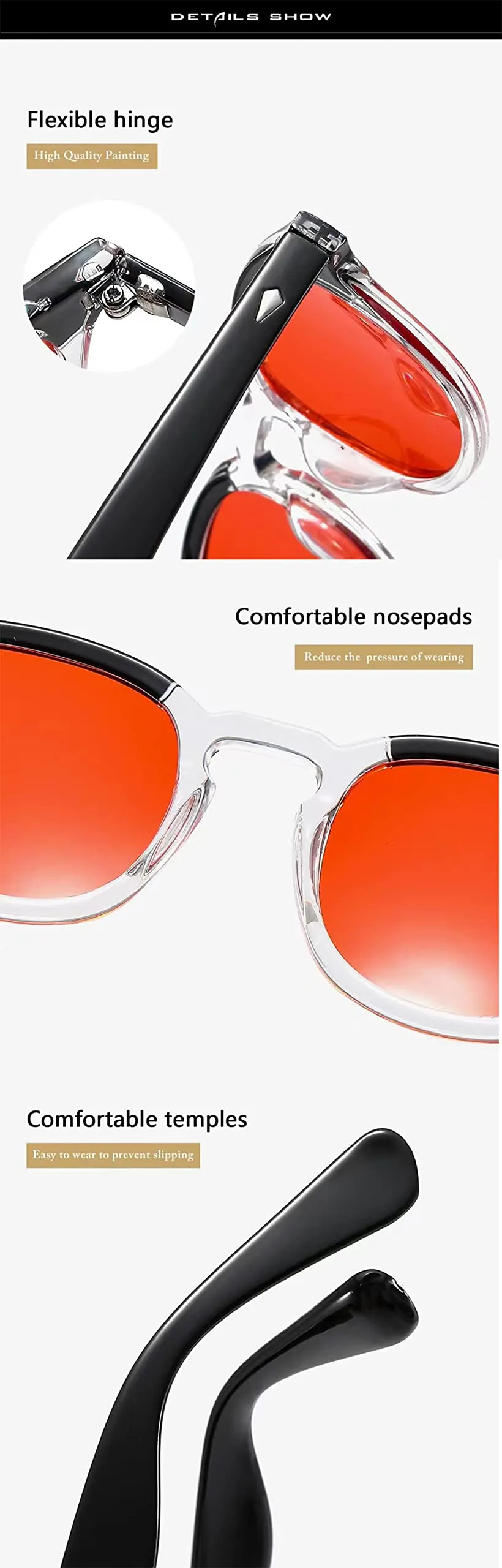 LHSDMOAT Occhiali da sole sportivi vintage anni '70 rotondi UV400 stile Depp TR5095K - immagine 6